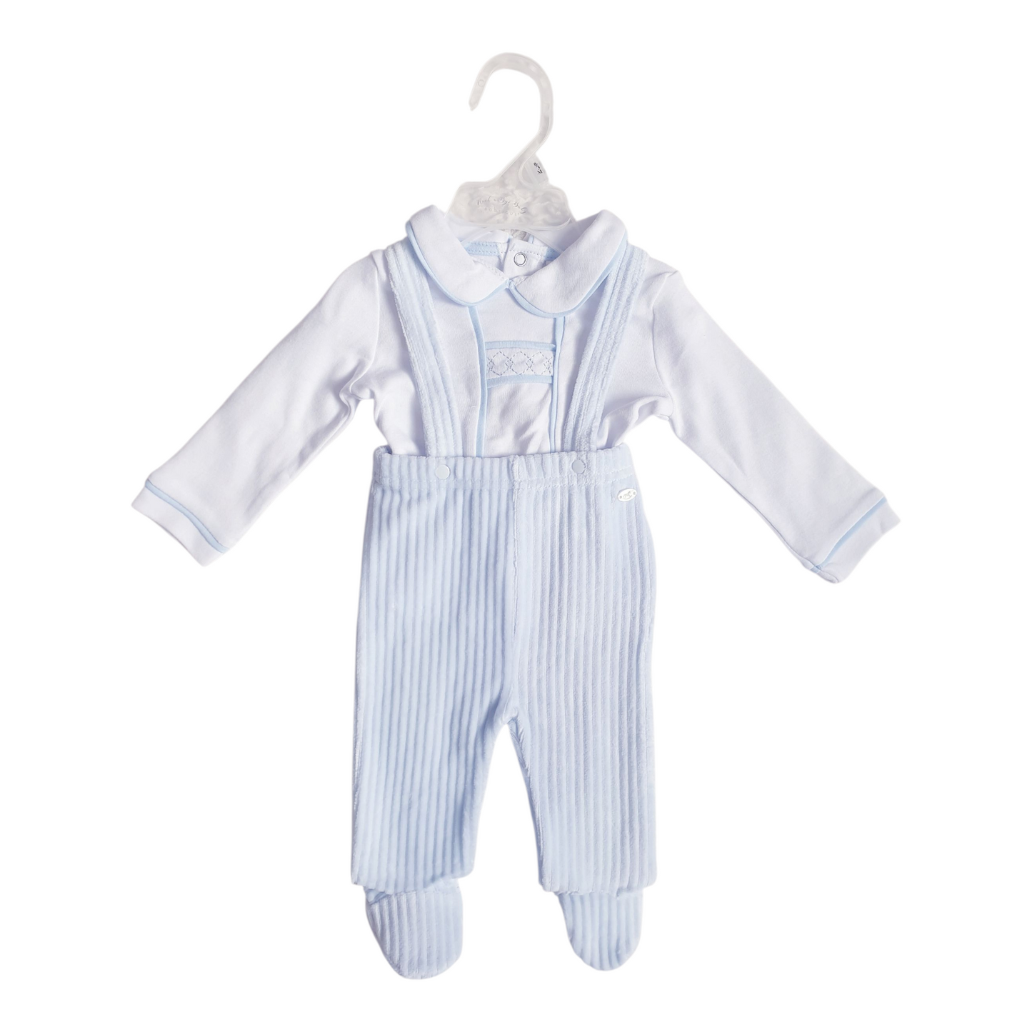Baby Boys Blue/White Ribbed Velour Outfit Set