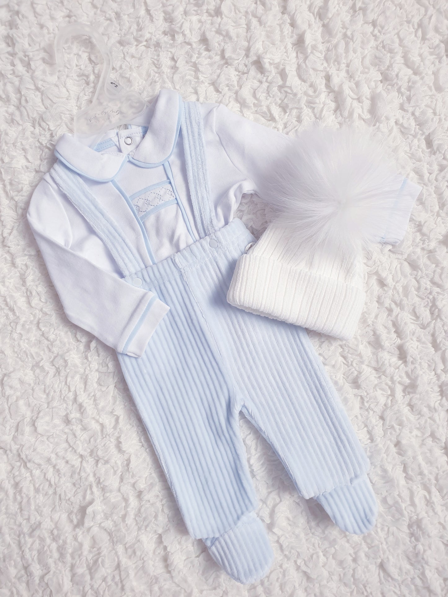 Baby Boys Blue/White Ribbed Velour Outfit Set