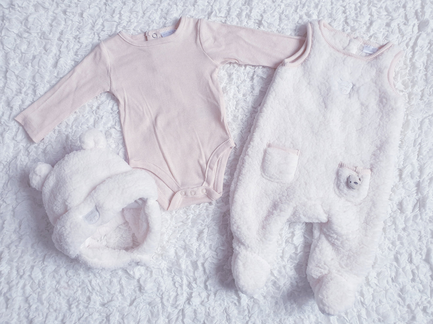 Baby Cream Sherpa Teddy Dungaree Set