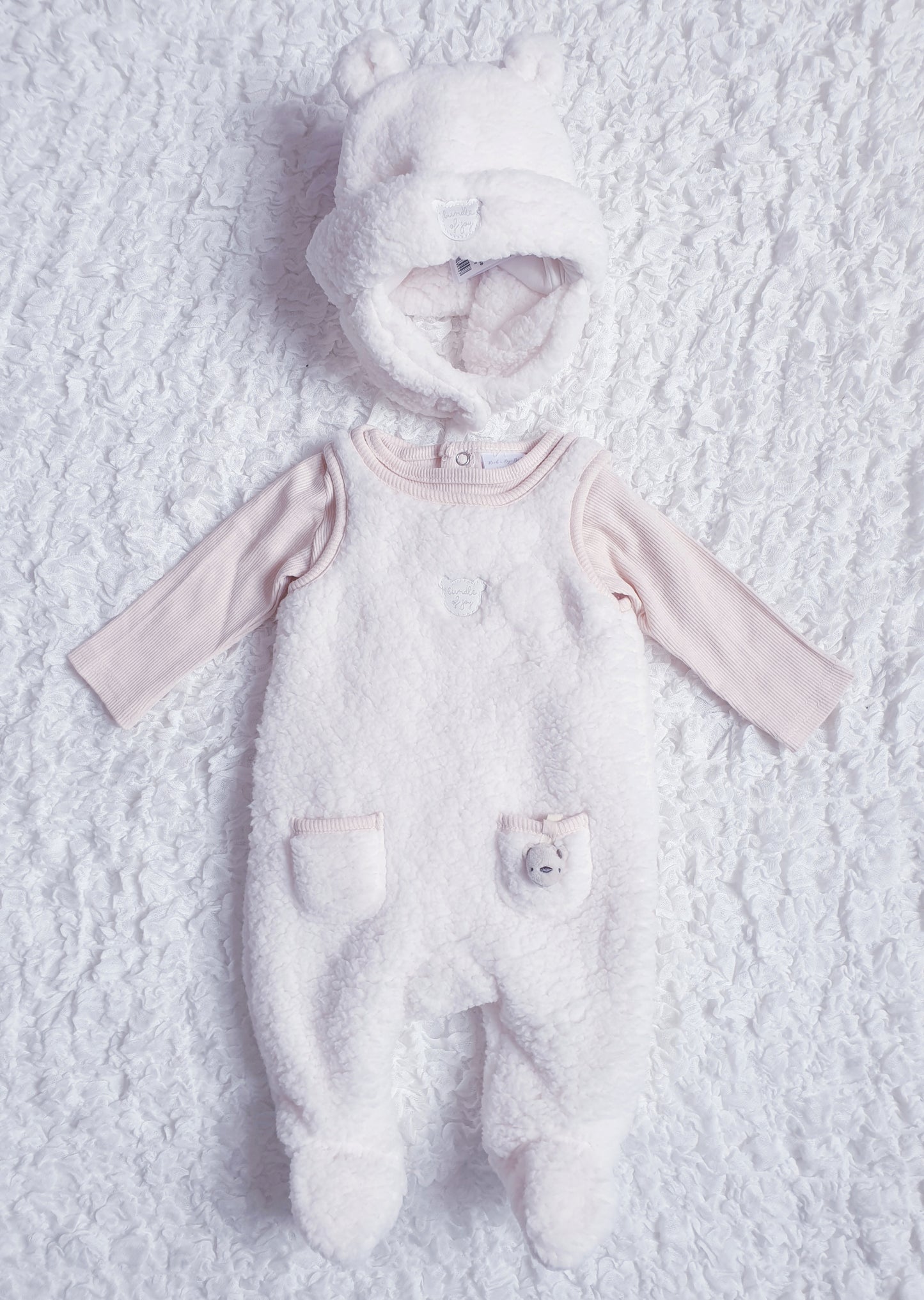 Baby Cream Sherpa Teddy Dungaree Set