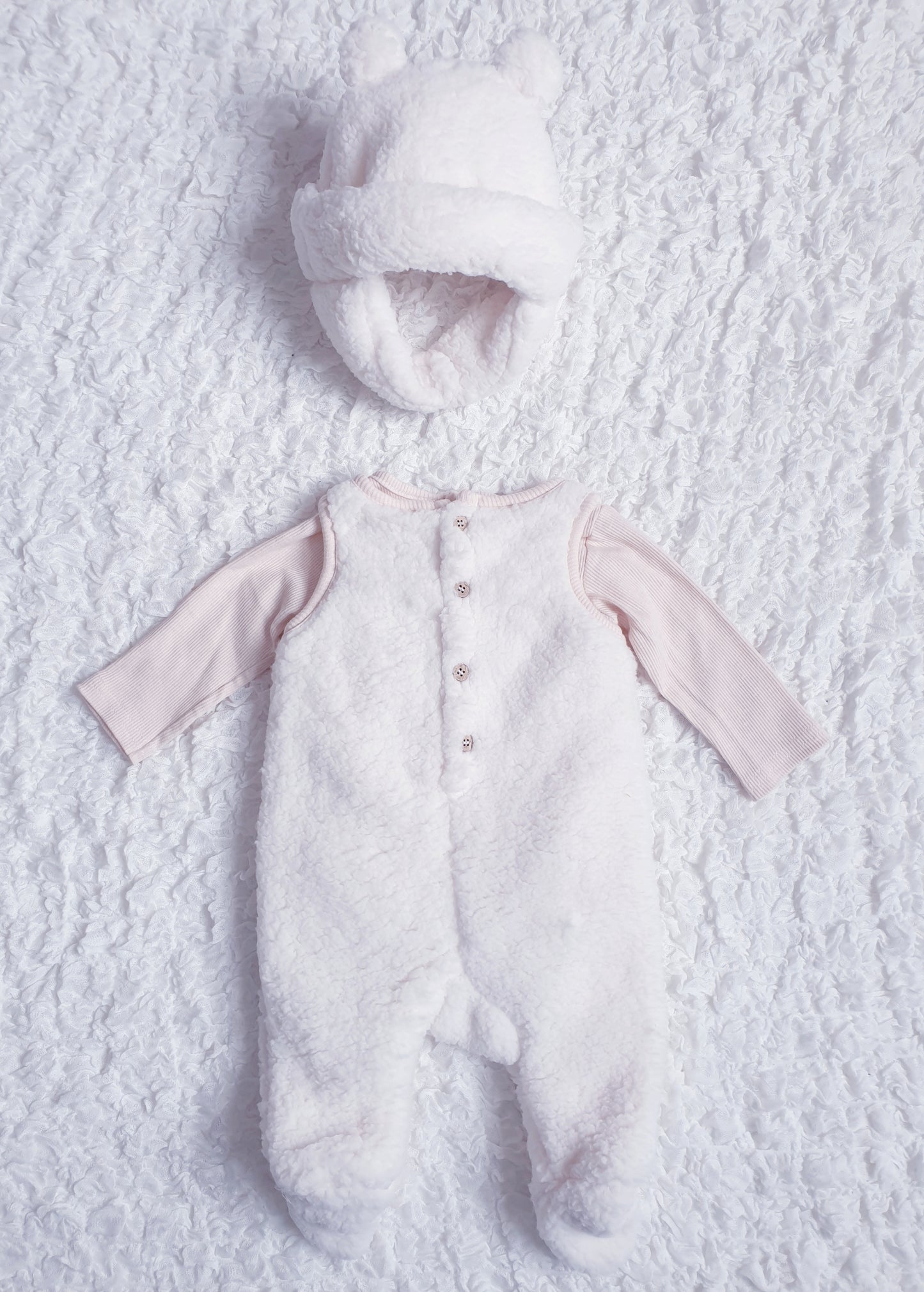 Baby Cream Sherpa Teddy Dungaree Set