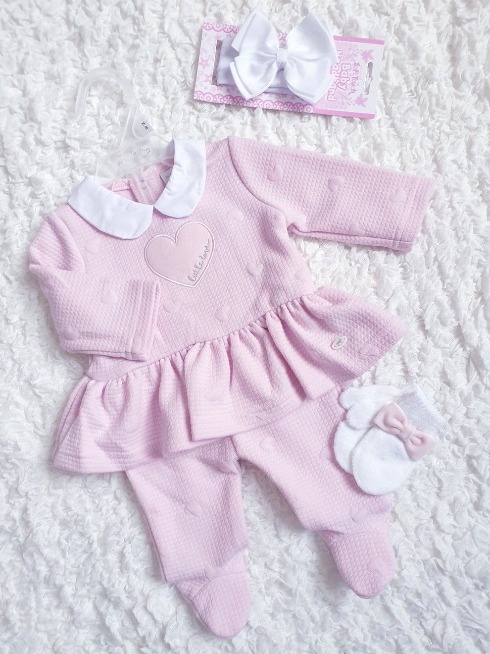 Baby Girls Pink Heart Frilly Jumper Set