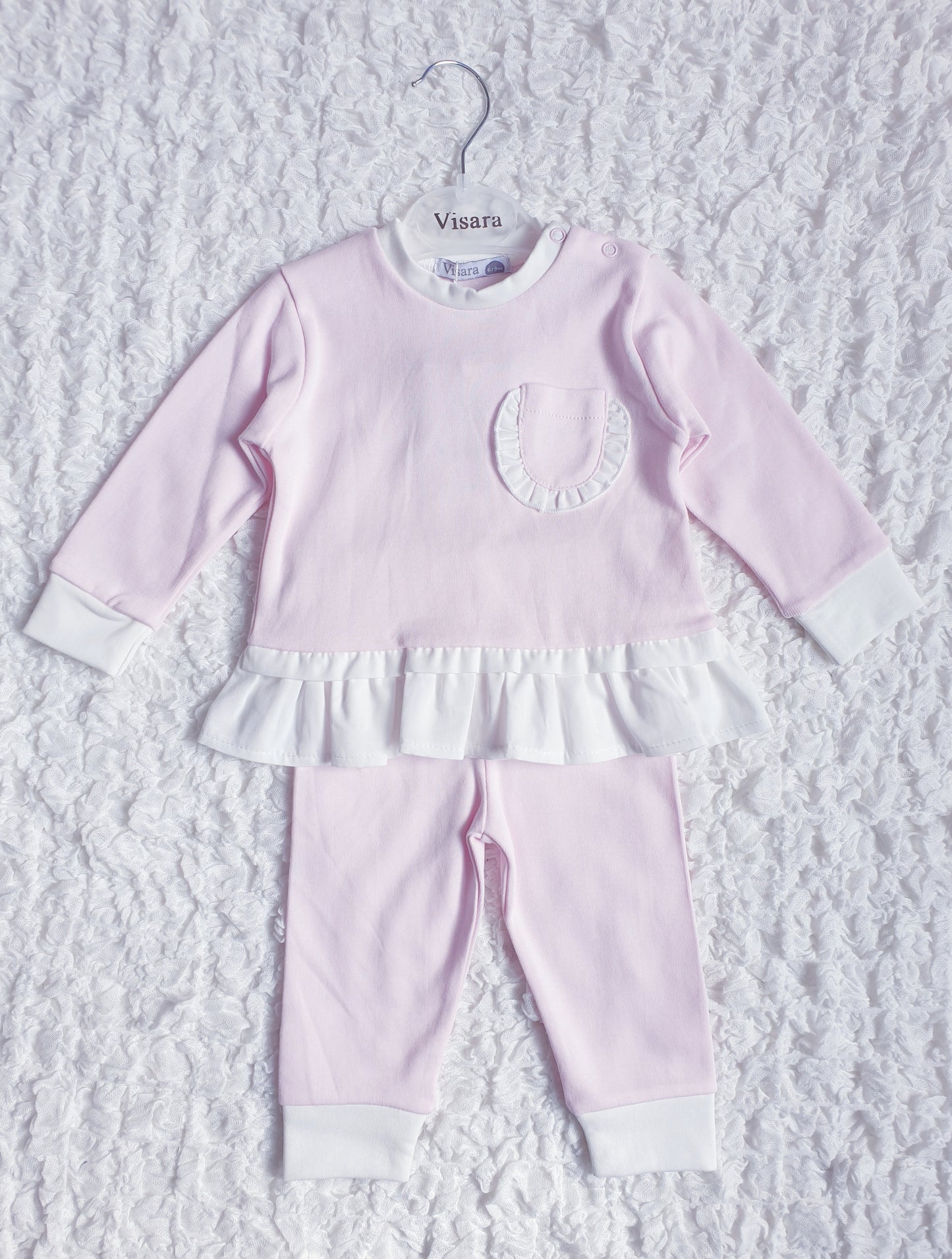 Girls Pink Cream Frill Lounge Set