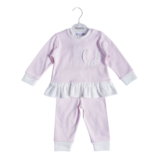 Girls Pink Cream Frill Lounge Set