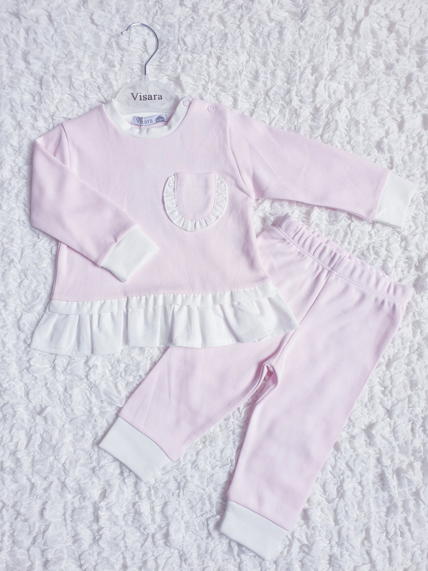 Girls Pink Cream Frill Lounge Set