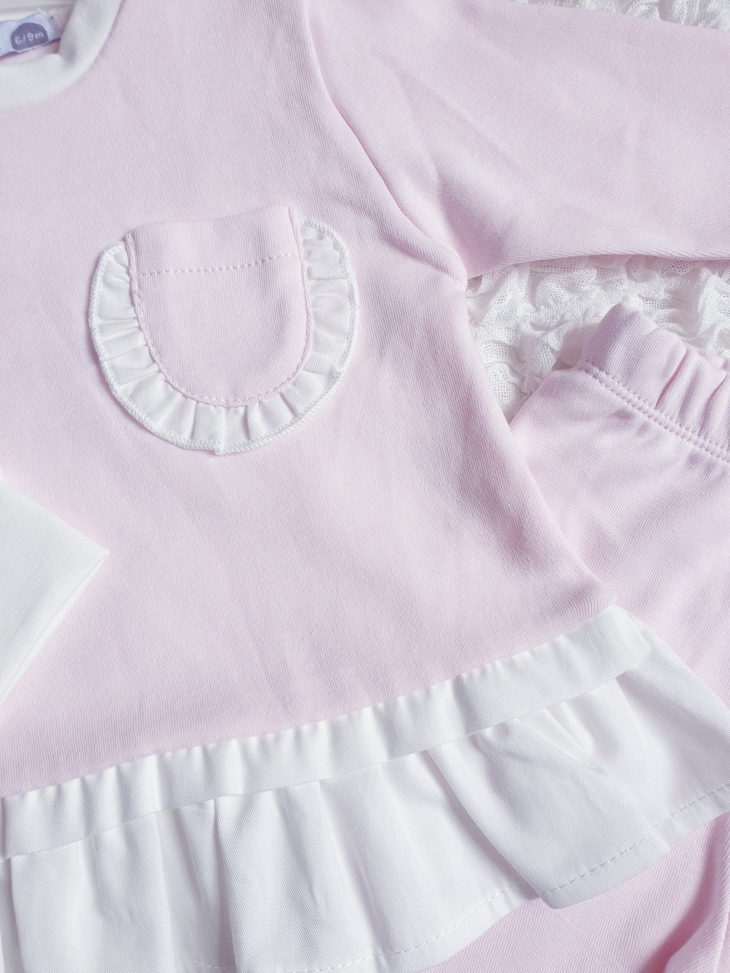 Girls Pink Cream Frill Lounge Set