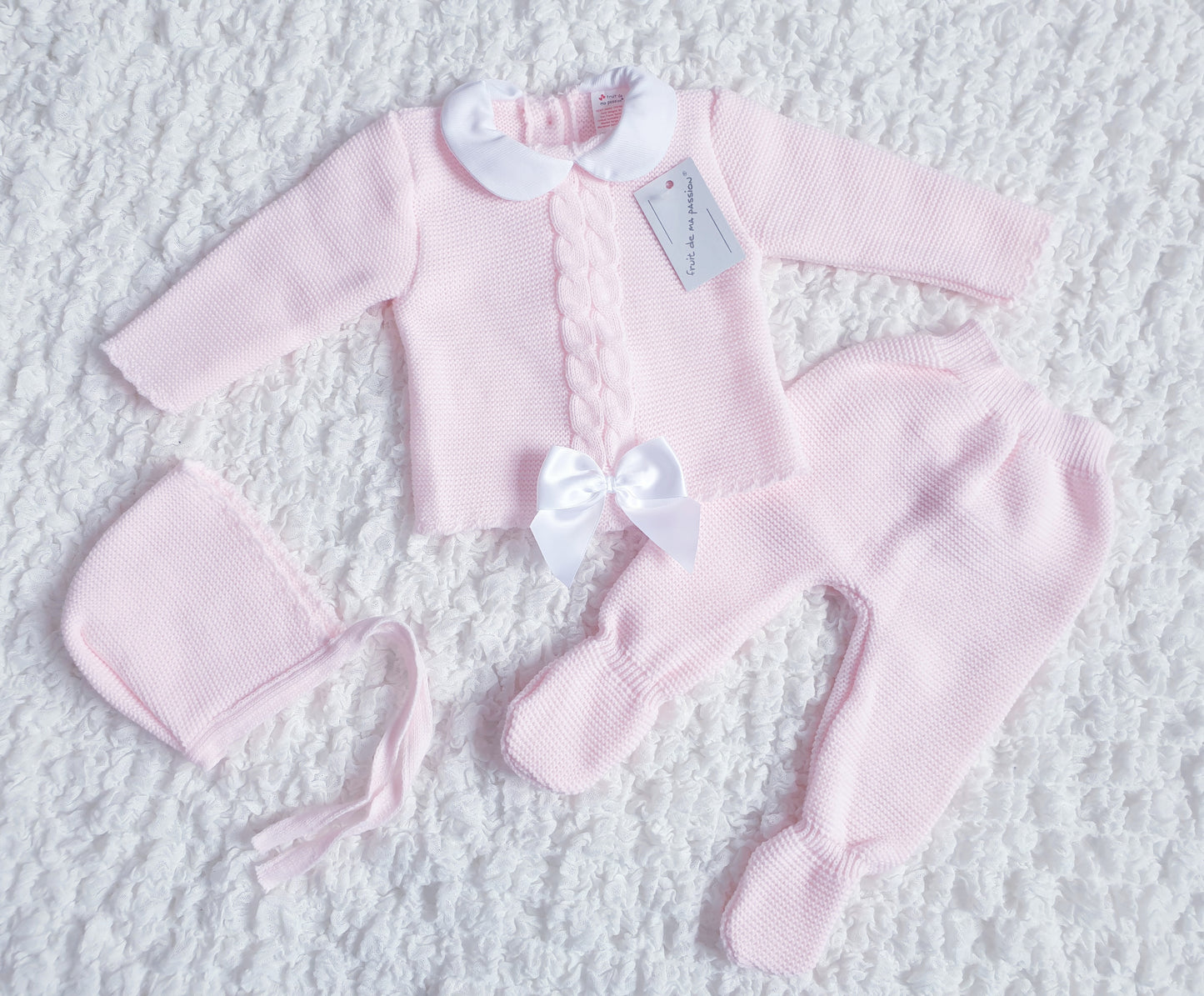 Baby Girls Spanish Pink Bow Knitted 3 Piece Set