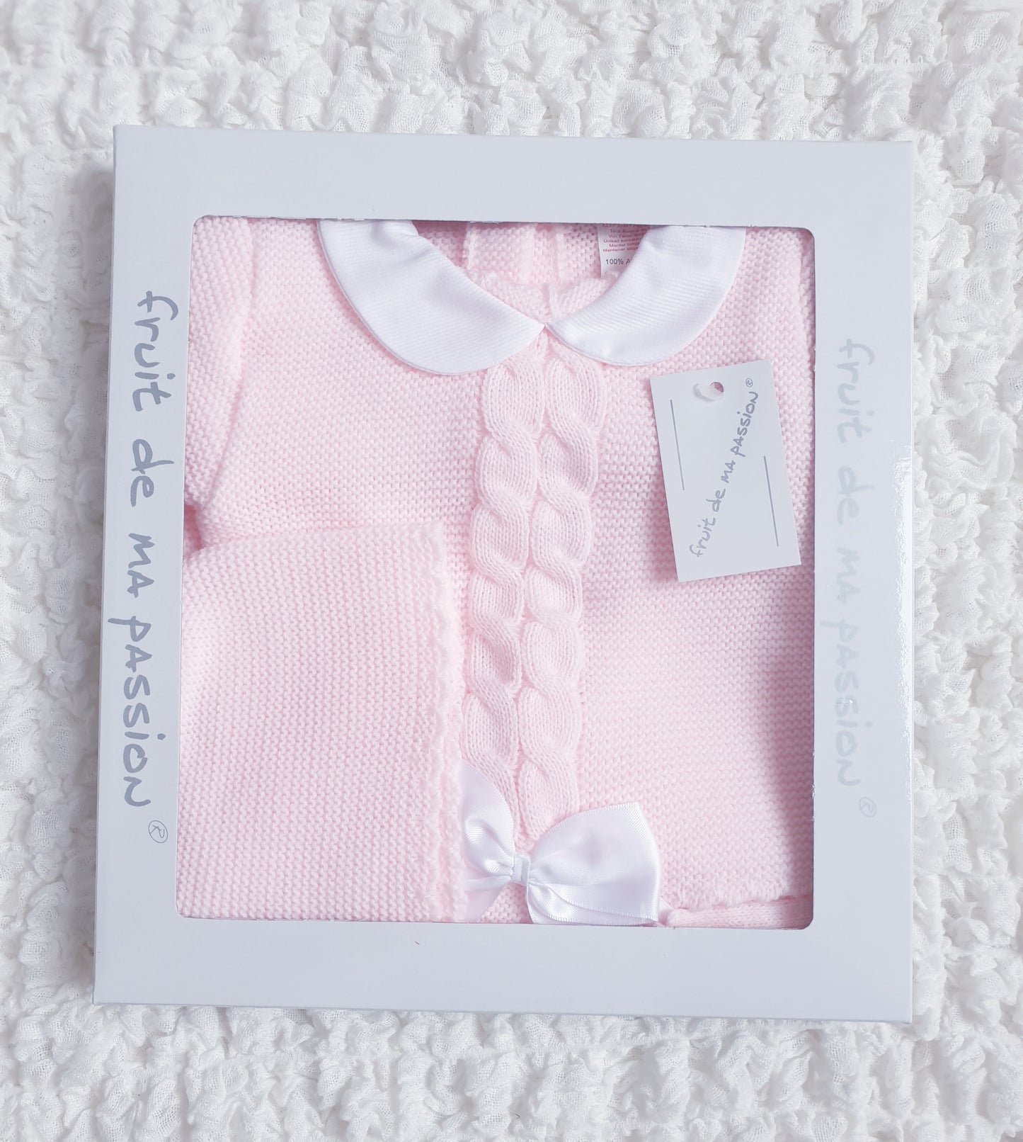 Baby Girls Spanish Pink Bow Knitted 3 Piece Set