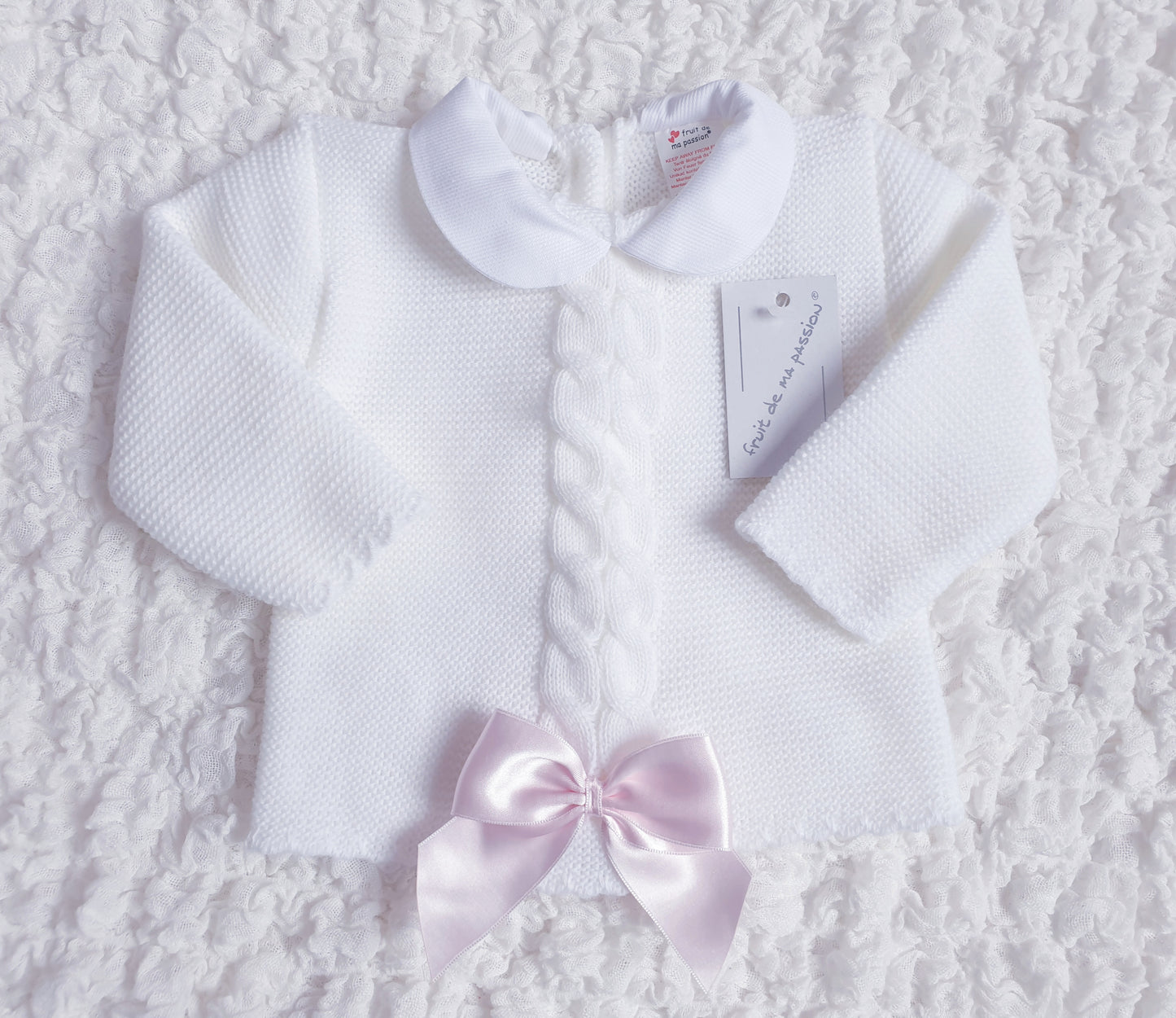 Baby Girls Spanish White Bow Knitted 3 Piece Set