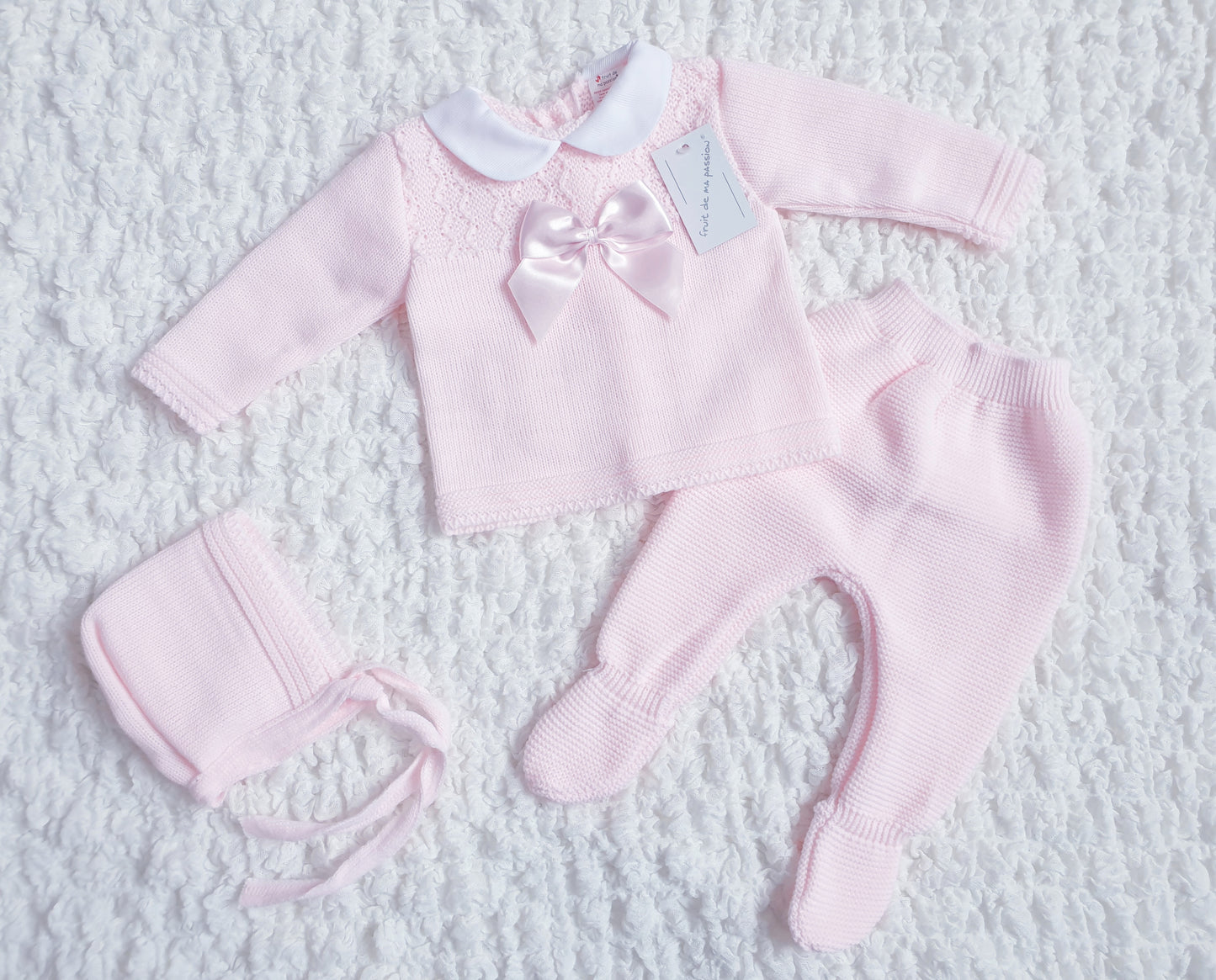 Baby Girls Spanish Pink Bow Knitted 3 Piece Set
