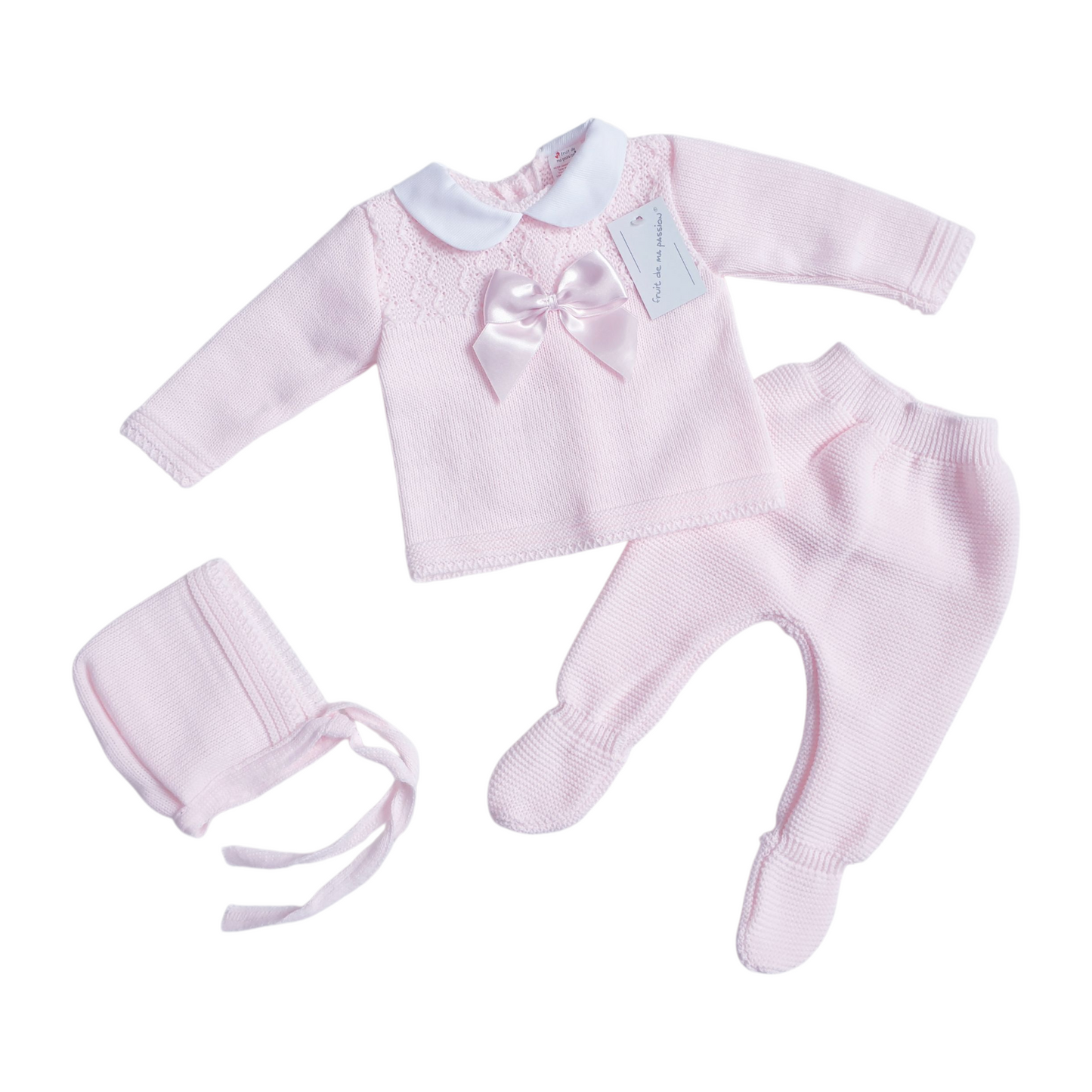 Baby Girls Spanish Pink Bow Knitted 3 Piece Set
