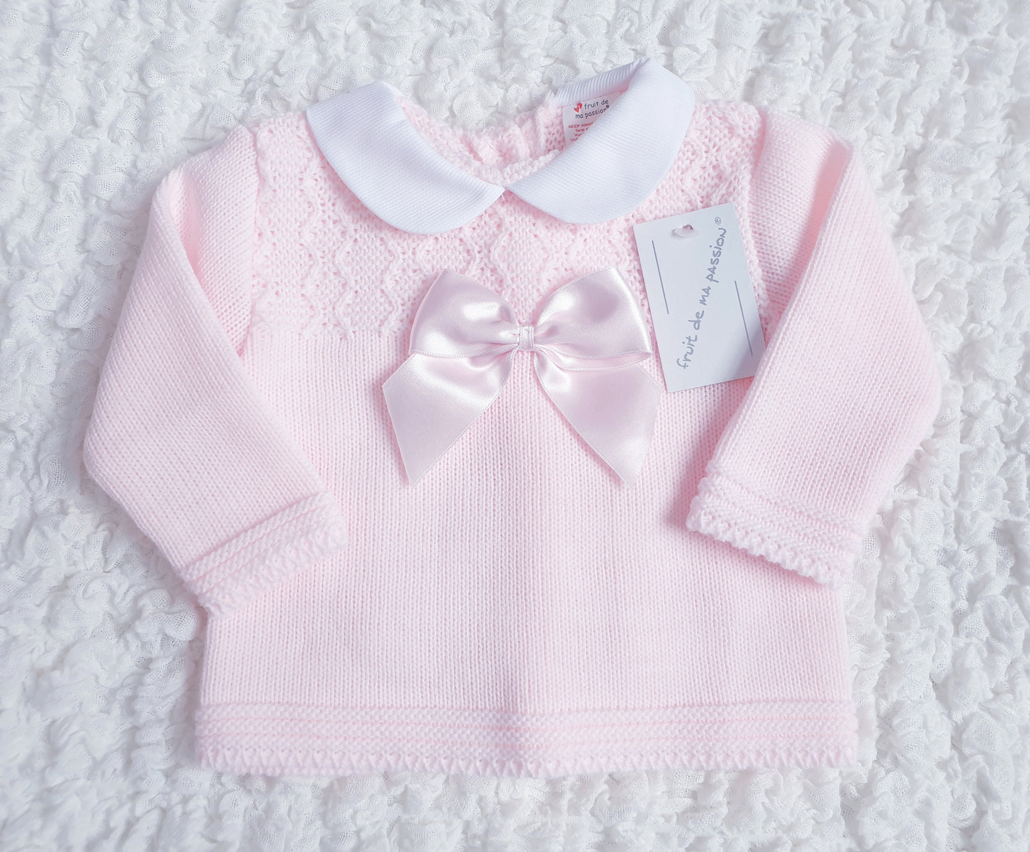 Baby Girls Spanish Pink Bow Knitted 3 Piece Set