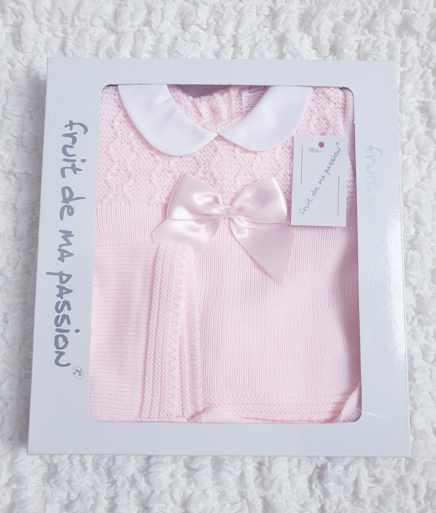 Baby Girls Spanish Pink Bow Knitted 3 Piece Set