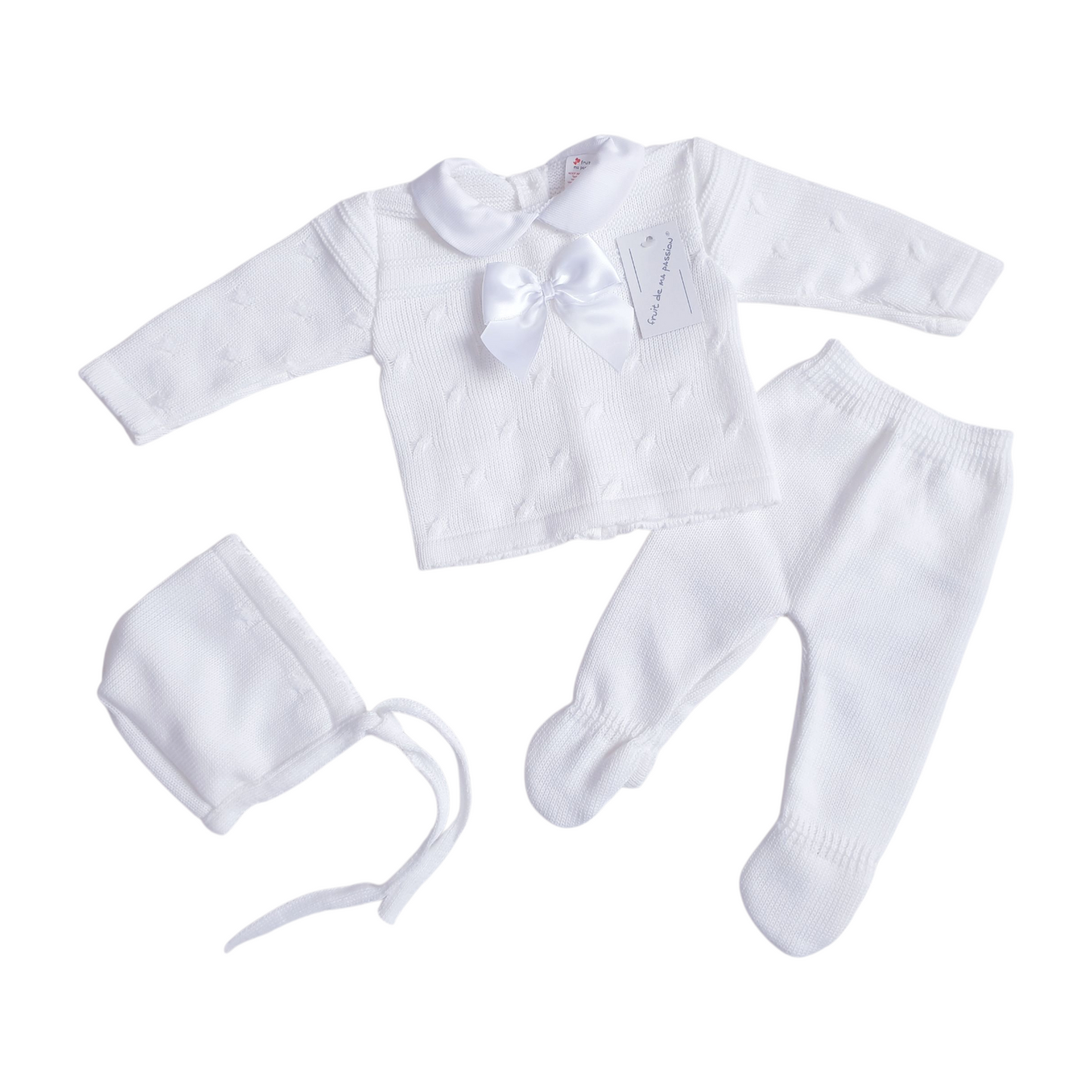Baby Girls Spanish White Bow Knitted 3 Piece Set