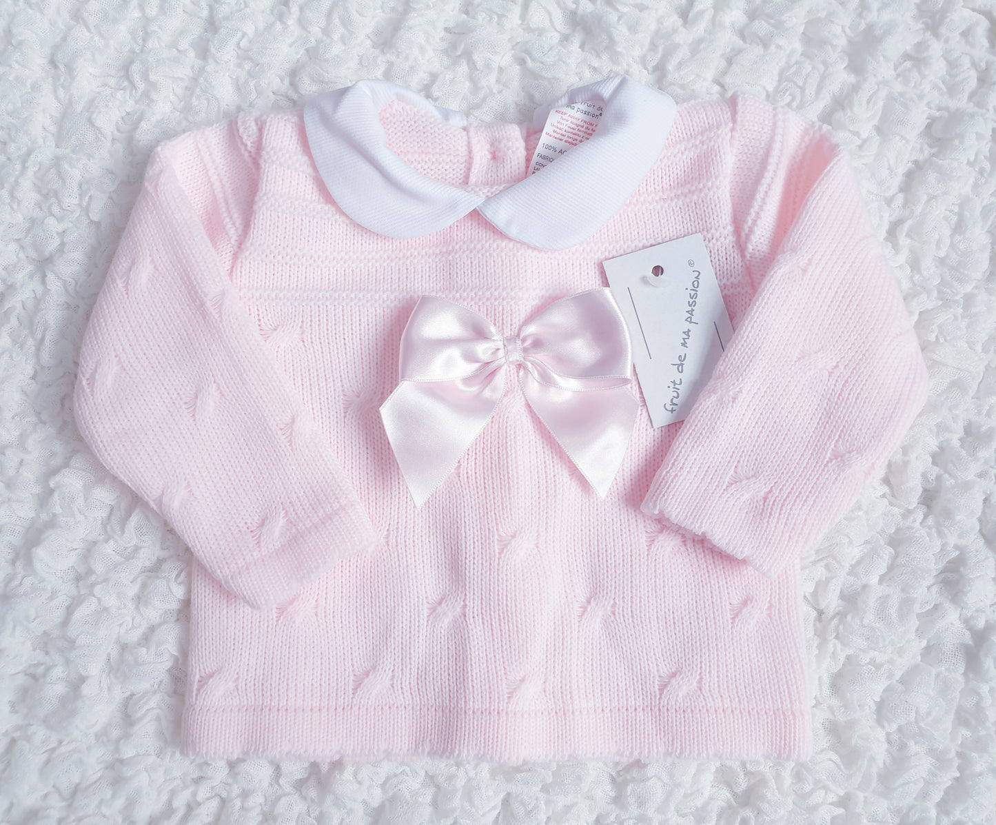Baby Girls Spanish Pink Bow Knitted 3 Piece Set