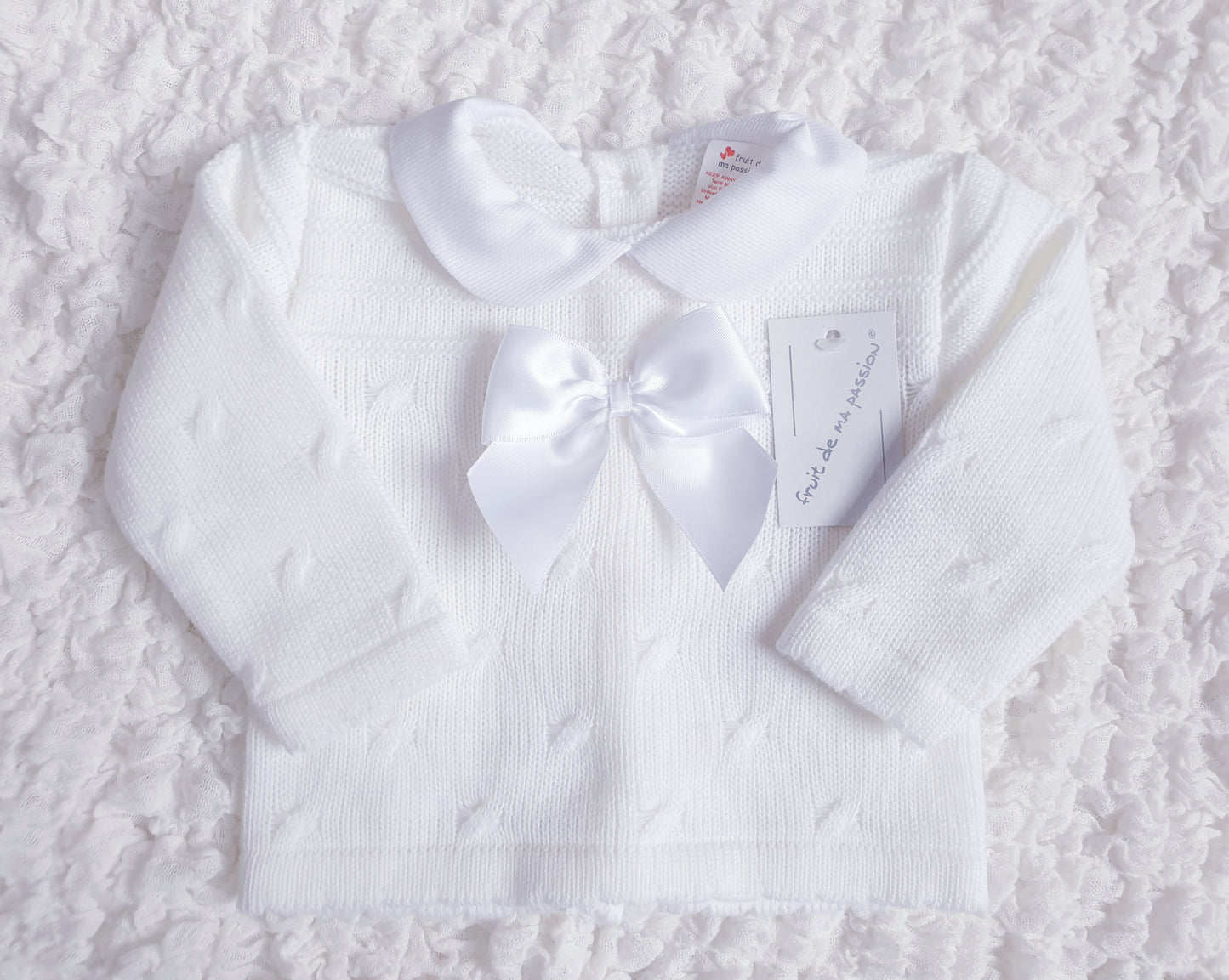 Baby Girls Spanish White Bow Knitted 3 Piece Set