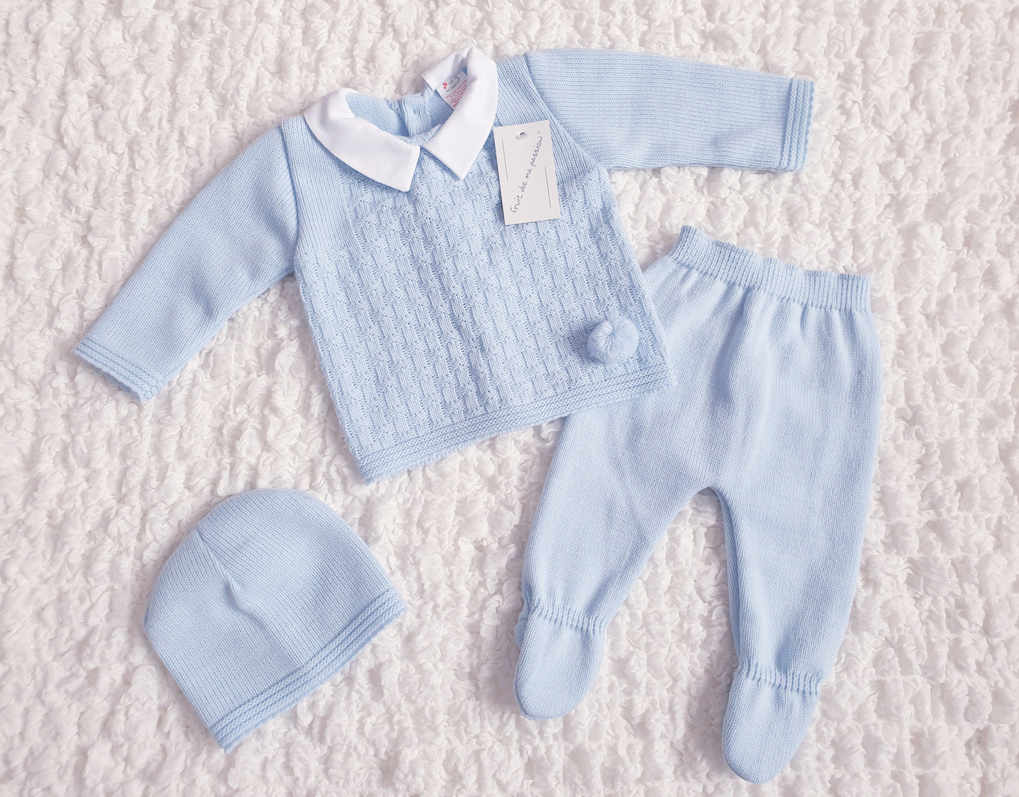 Baby Boys Spanish Blue Knitted 3 Piece Set