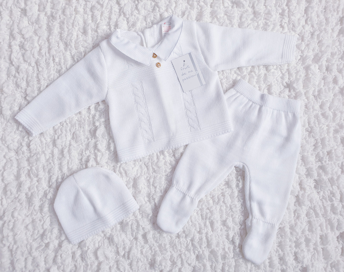 Baby Boys Spanish White Knitted 3 Piece Set