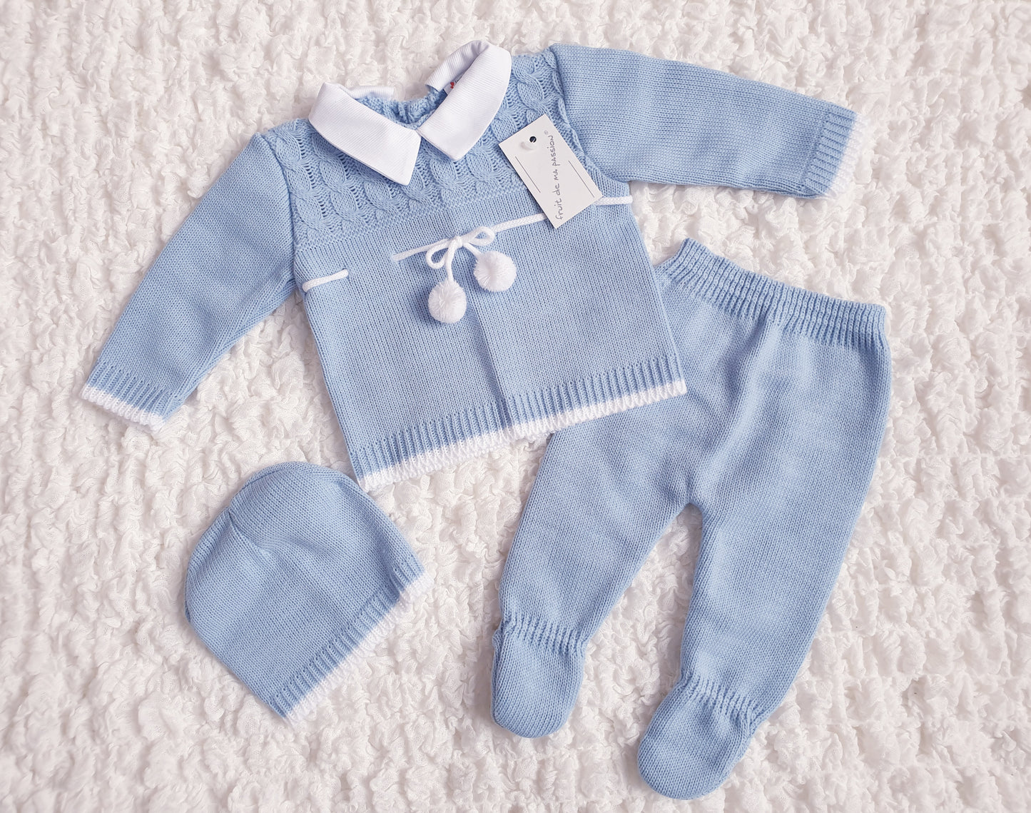 Baby Boys Spanish Blue Knitted 3 Piece Set