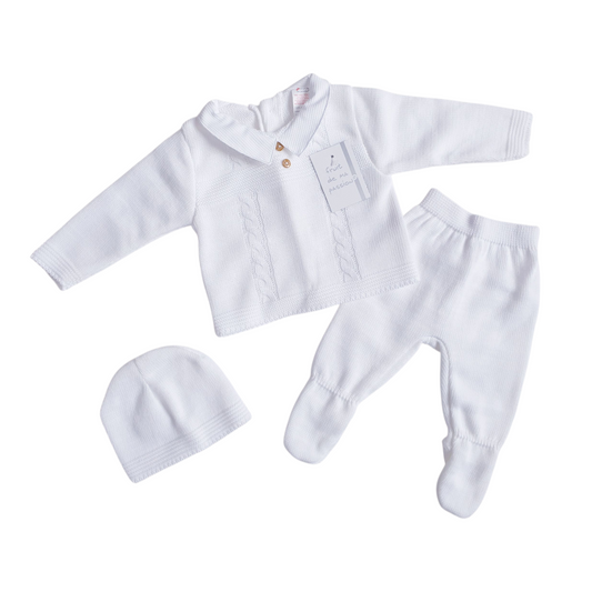 Baby Boys Spanish White Knitted 3 Piece Set