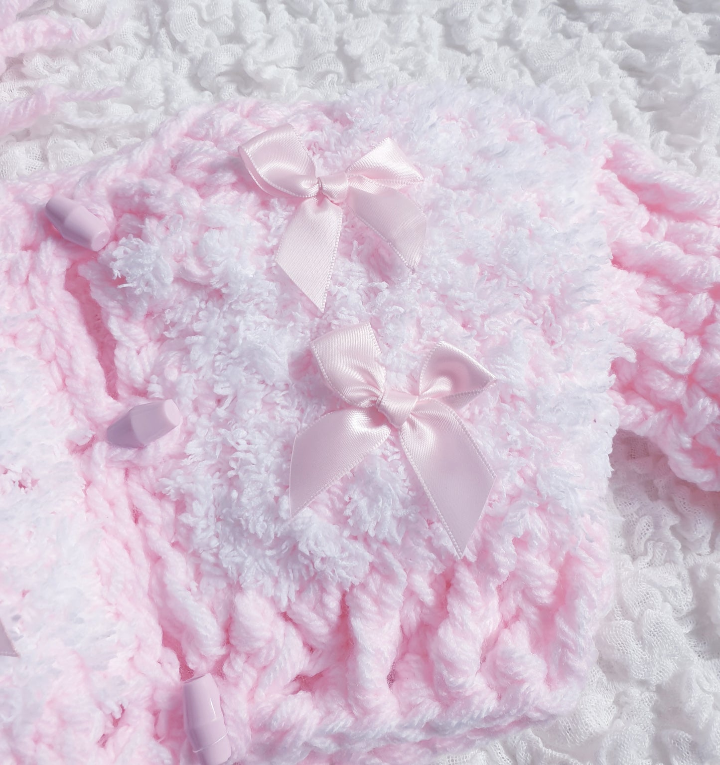 Baby Girls Pink/White Hand Knitted Cardigan & Hat Set 0-3M