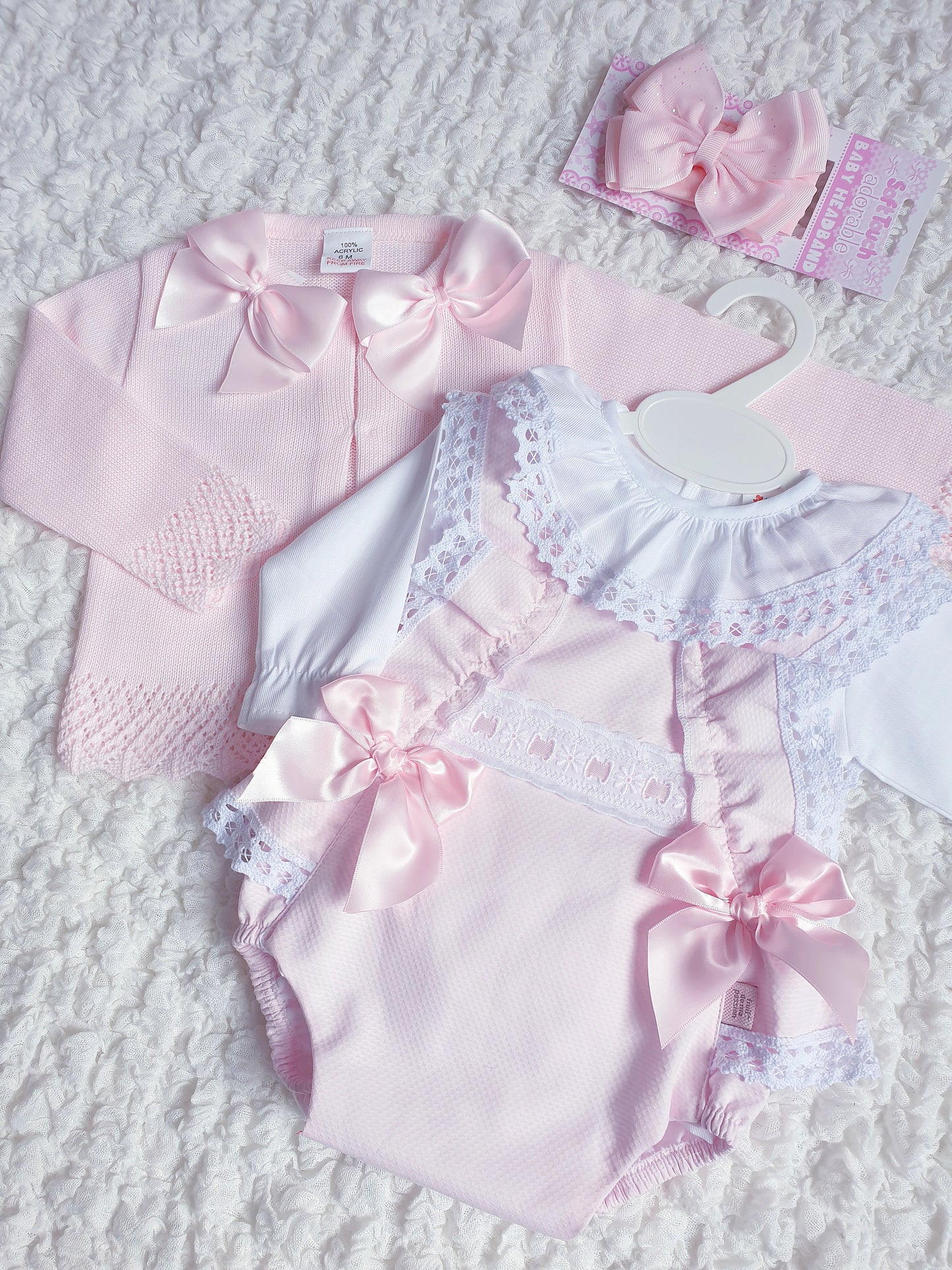 Girls Spanish Pink Double Bow Romper & Frilly Collar Blouse