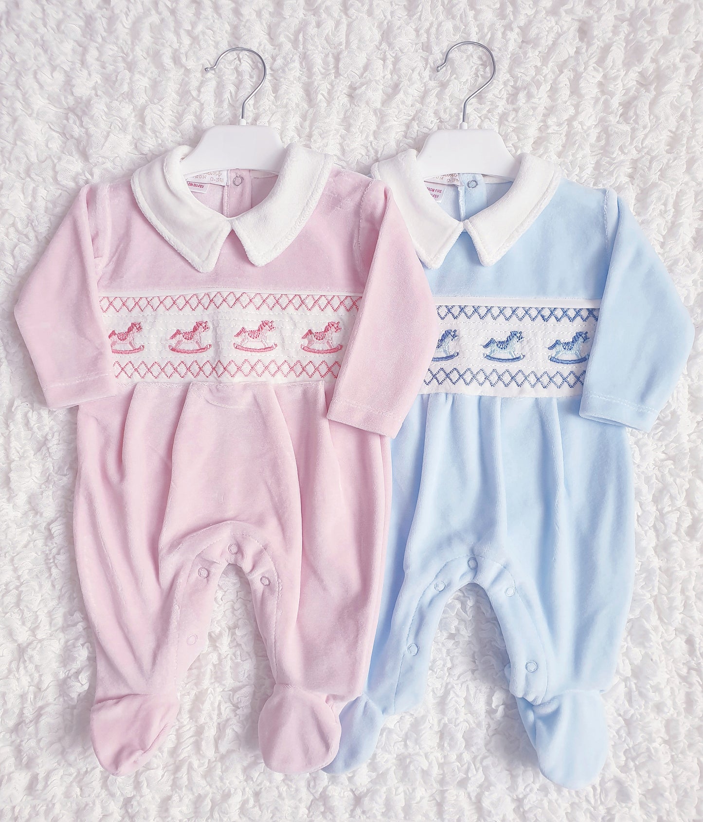 Baby Girls/Boys Rocking Horse Velour Babygrow