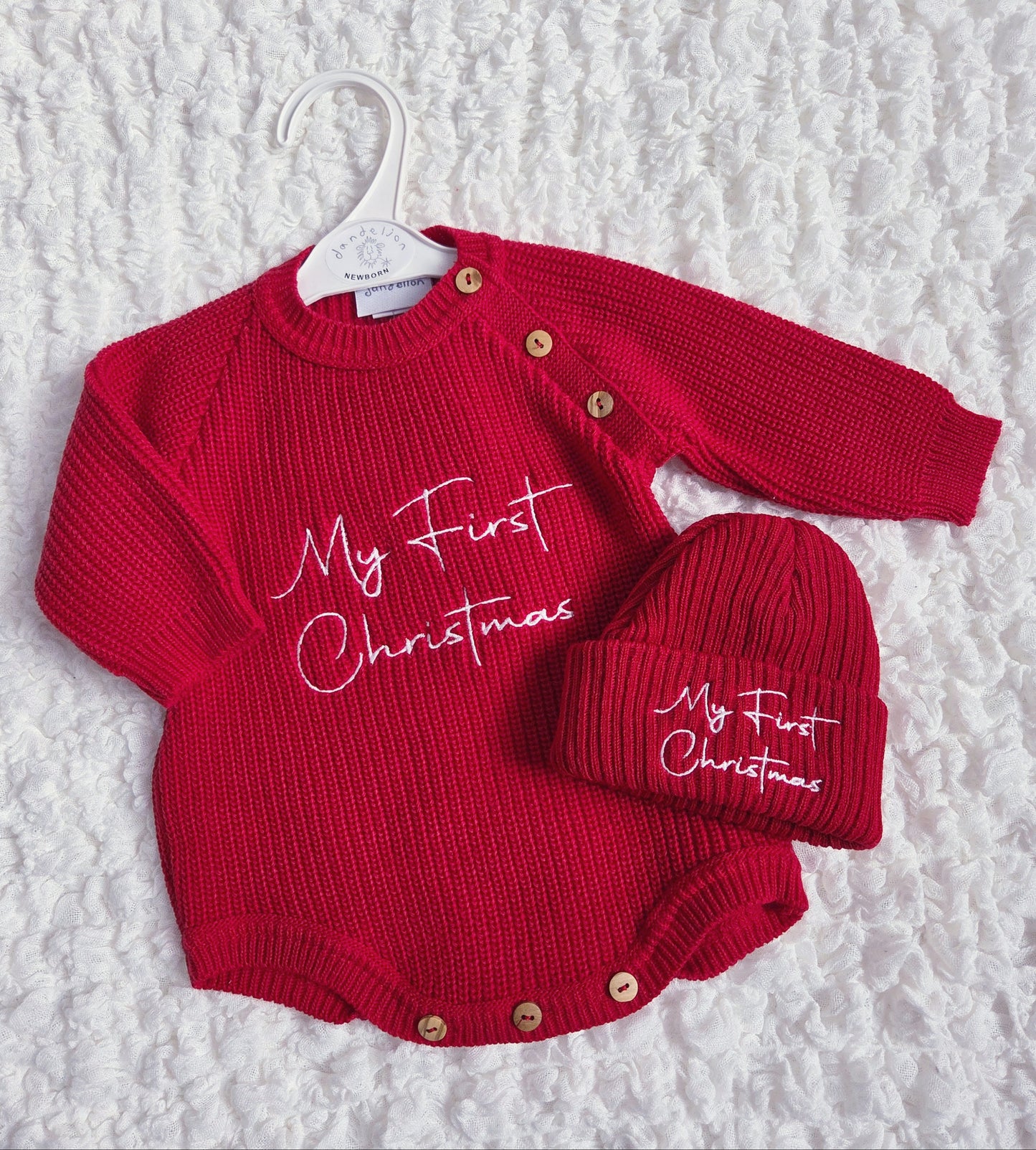 My First Christmas Knitted Romper & Hat