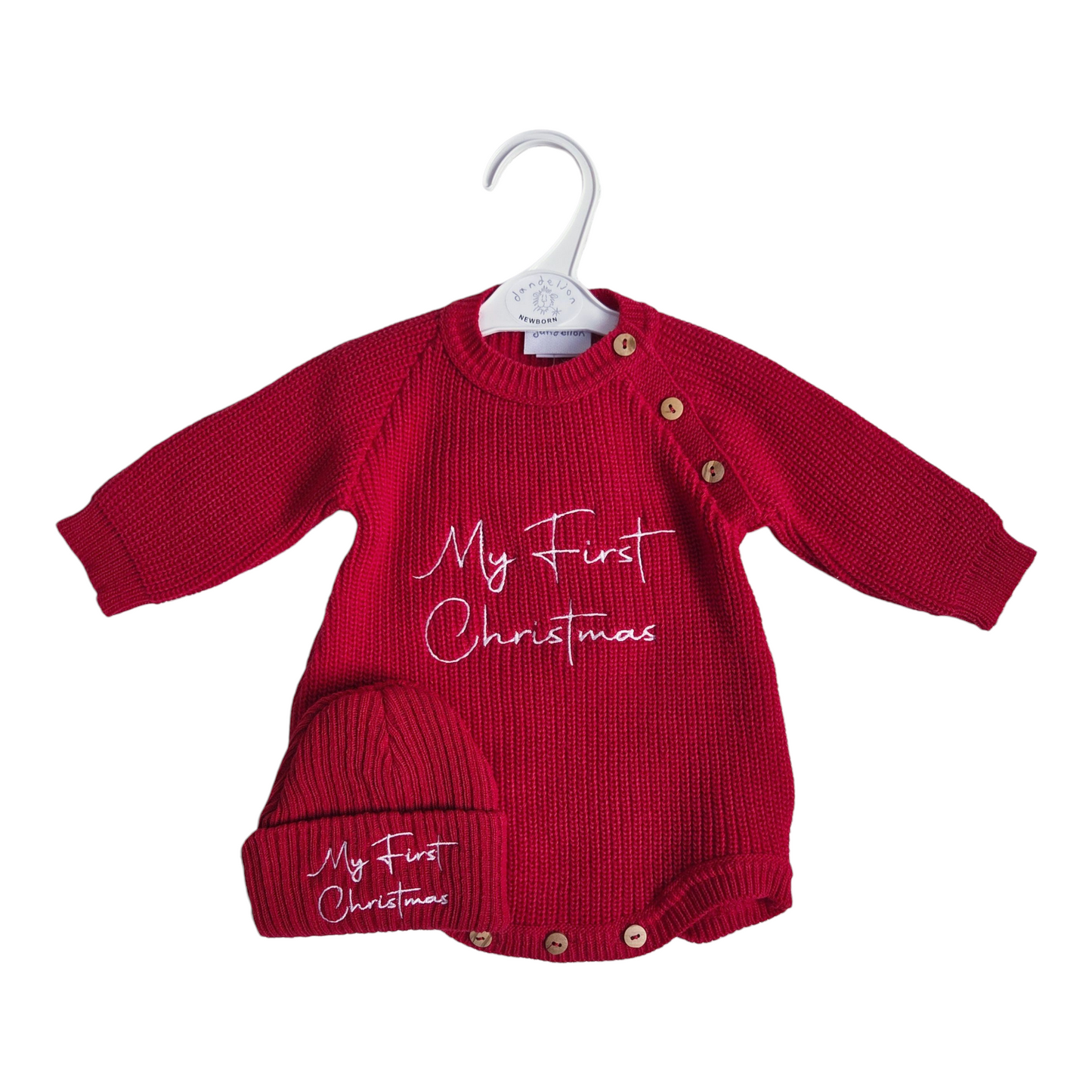 My First Christmas Knitted Romper & Hat