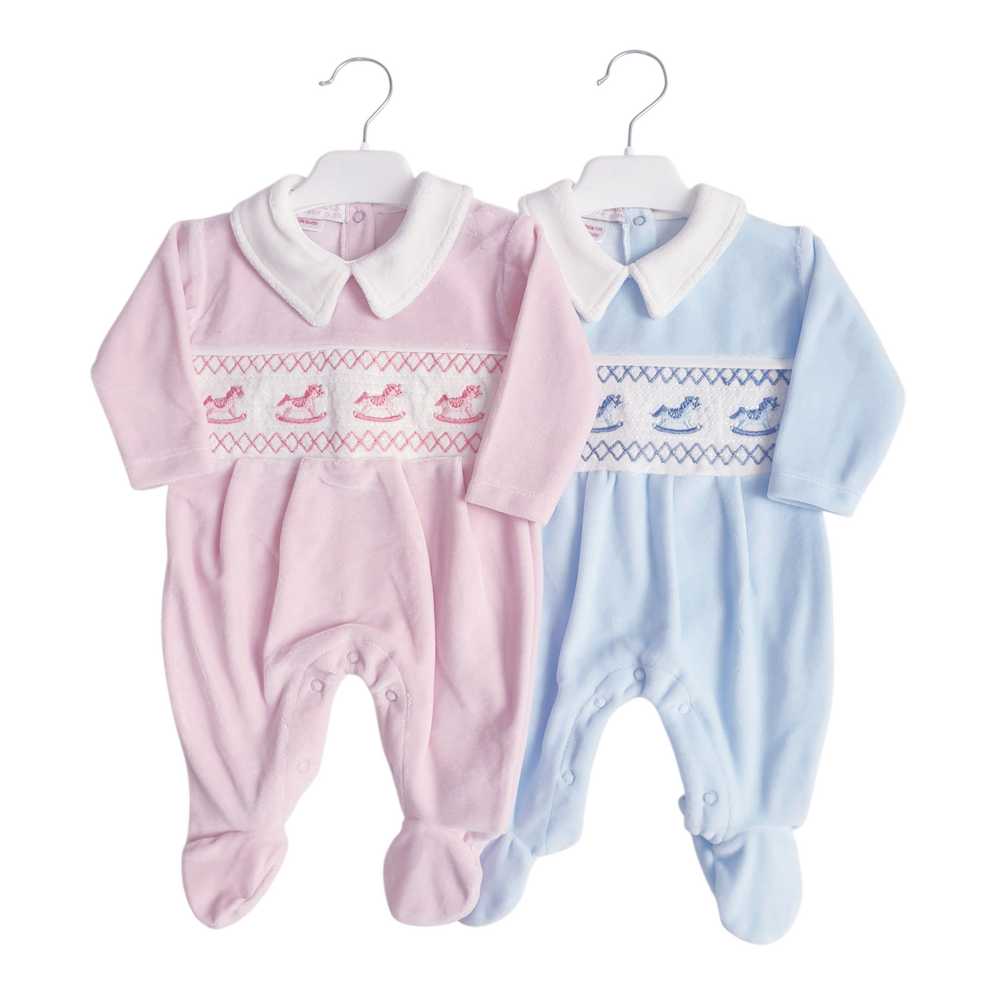 Baby Girls/Boys Rocking Horse Velour Babygrow