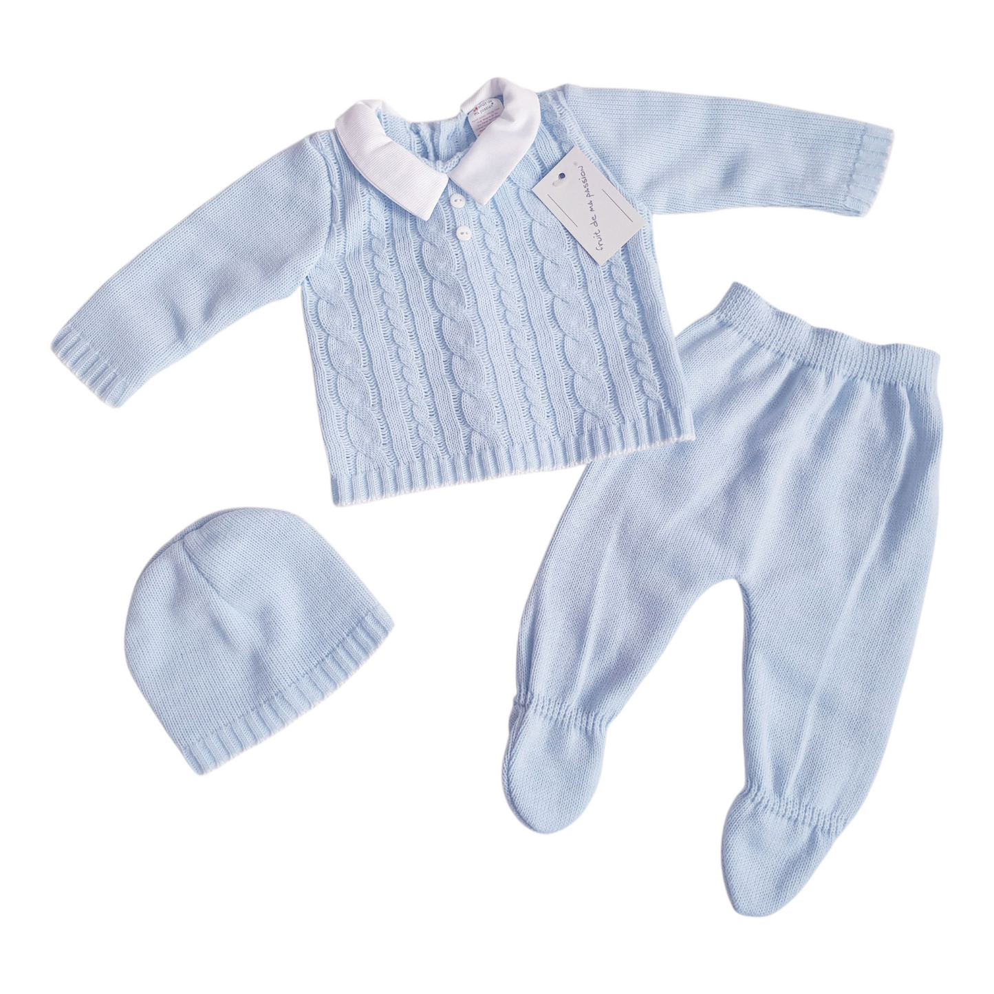 Baby Boys Spanish Baby Blue Knitted 3 Piece Set