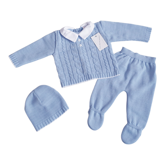 Baby Boys Spanish Blue Knitted 3 Piece Set