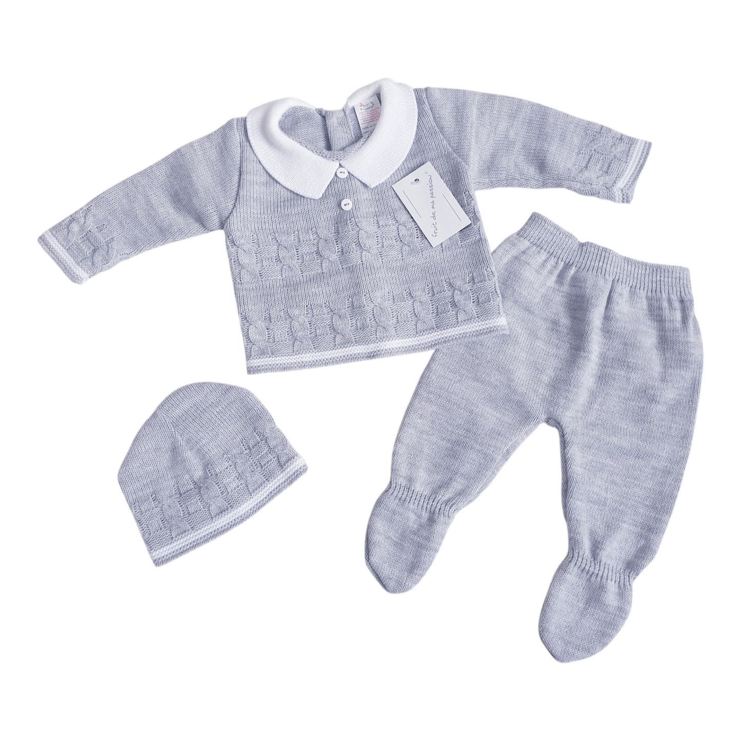 Baby Boys Spanish Grey Knitted 3 Piece Set