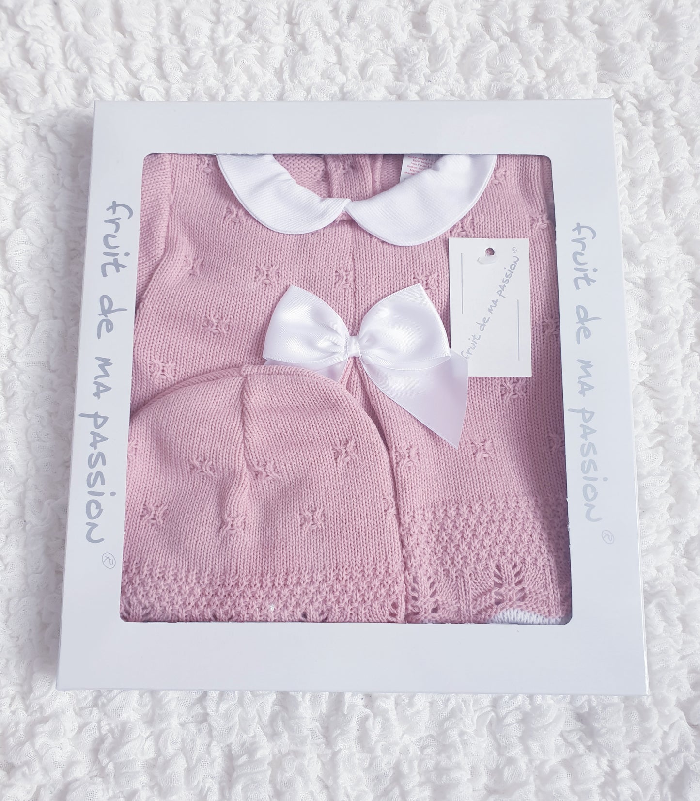 Baby Girls Spanish Dusky Pink Bow Knitted 3 Piece Set