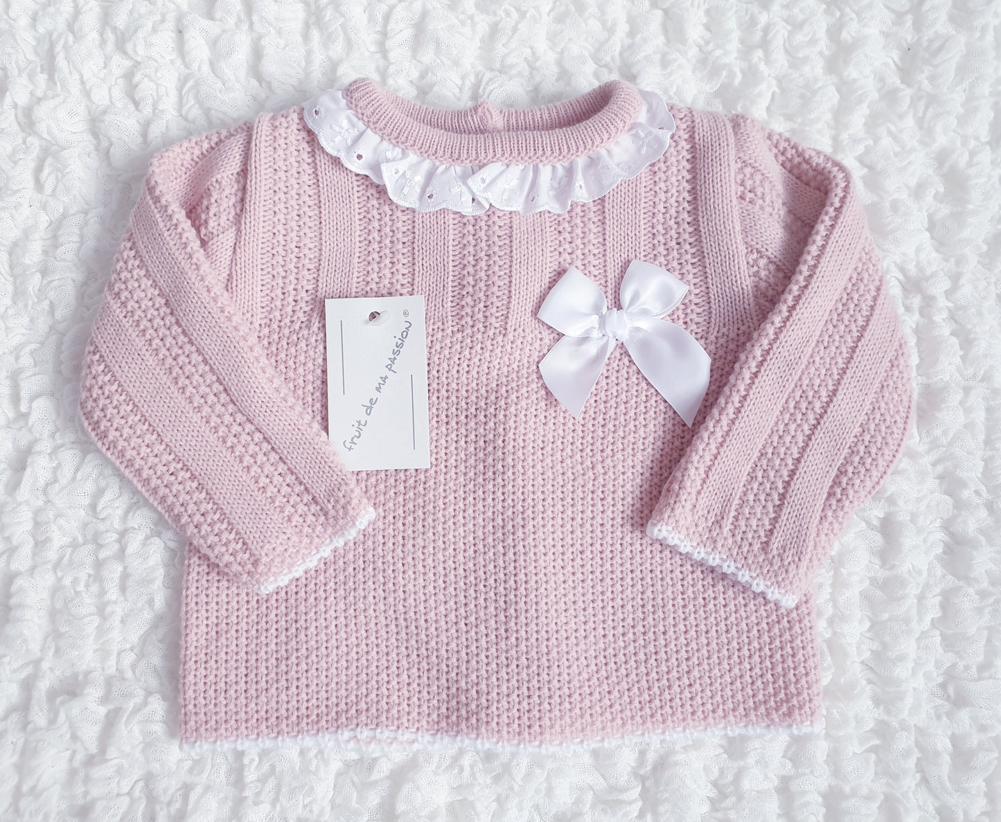 Baby Girls Spanish Dusky Pink Bow Knitted 3 Piece Set