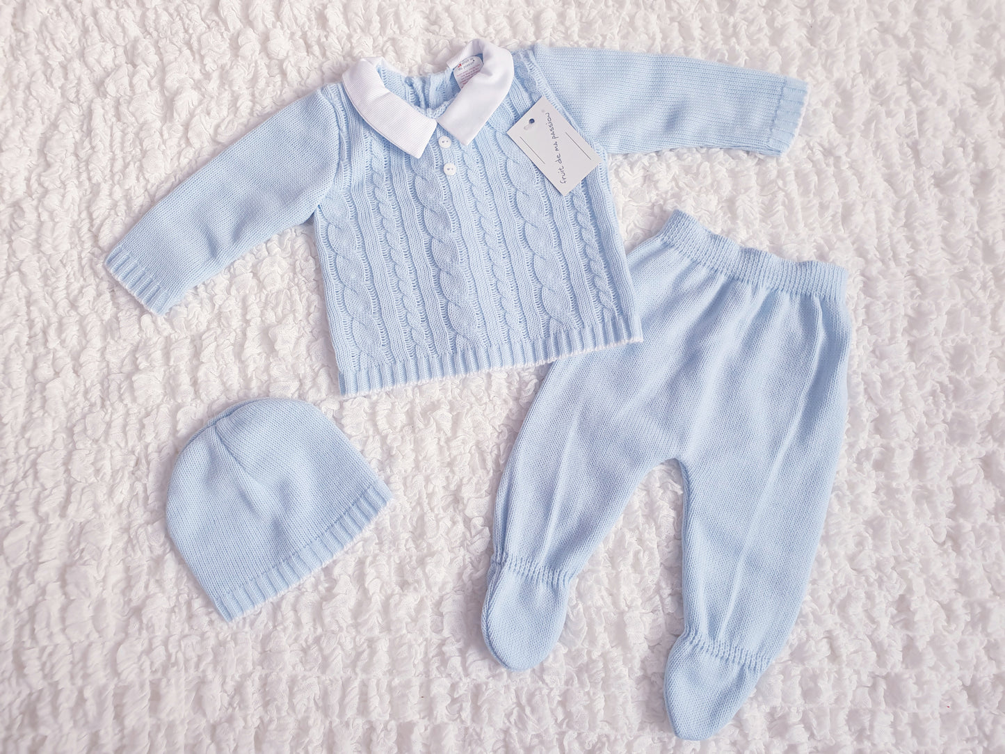 Baby Boys Spanish Baby Blue Knitted 3 Piece Set