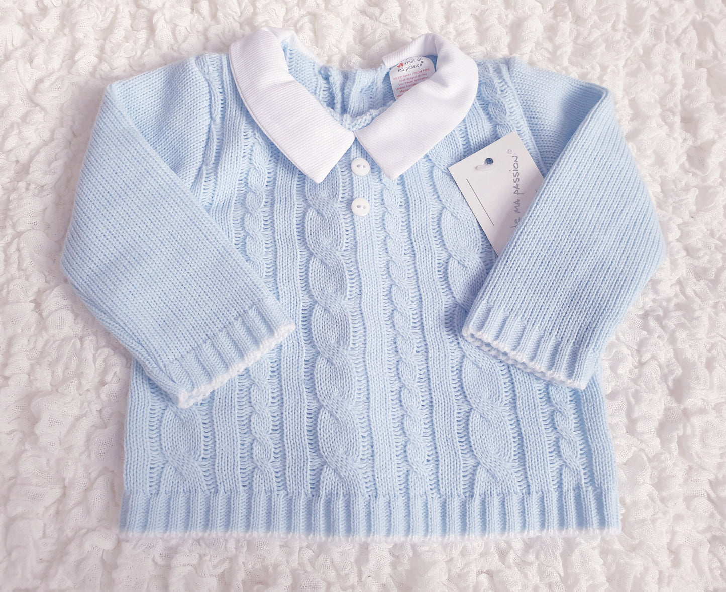 Baby Boys Spanish Baby Blue Knitted 3 Piece Set