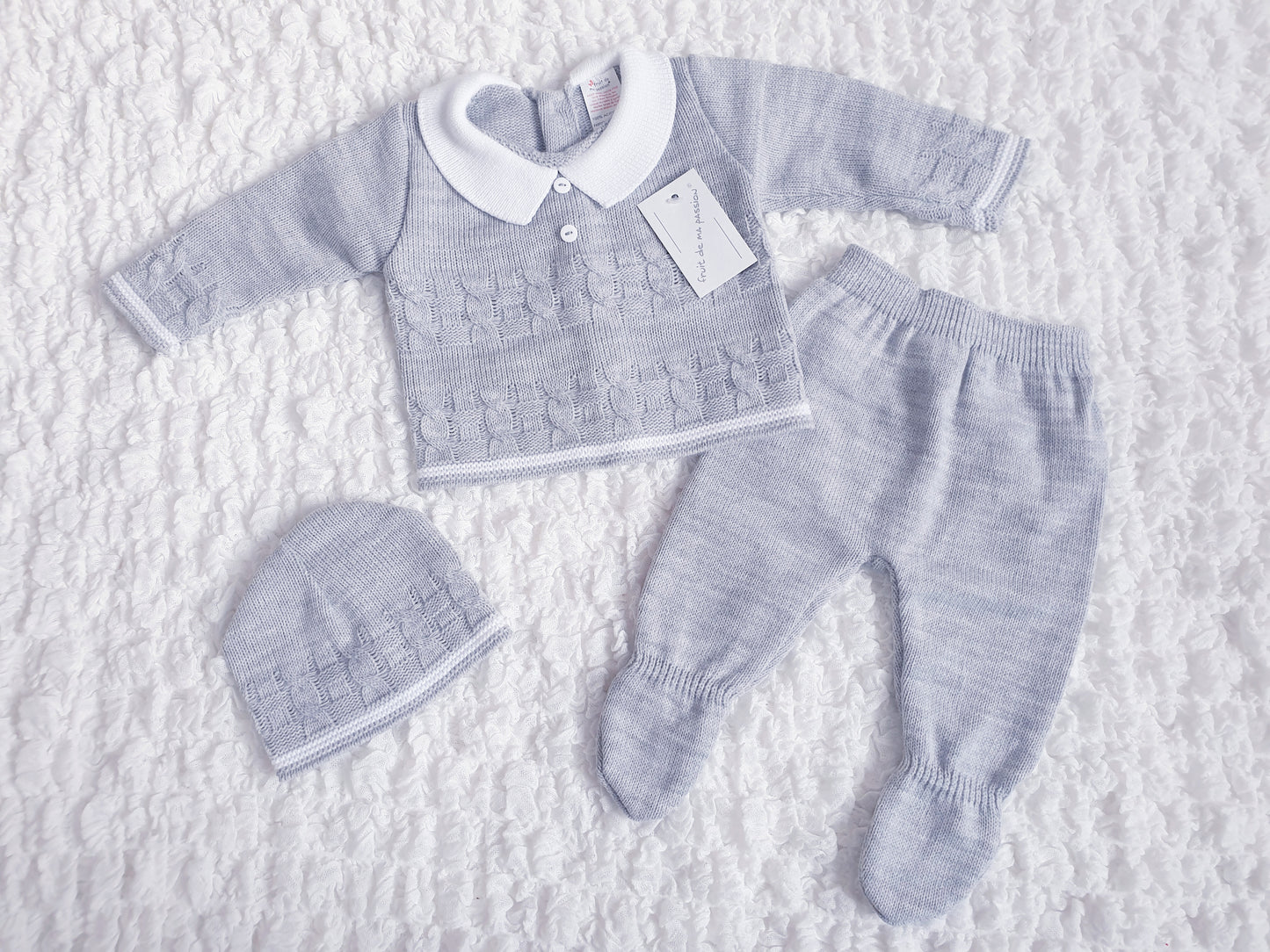 Baby Boys Spanish Grey Knitted 3 Piece Set