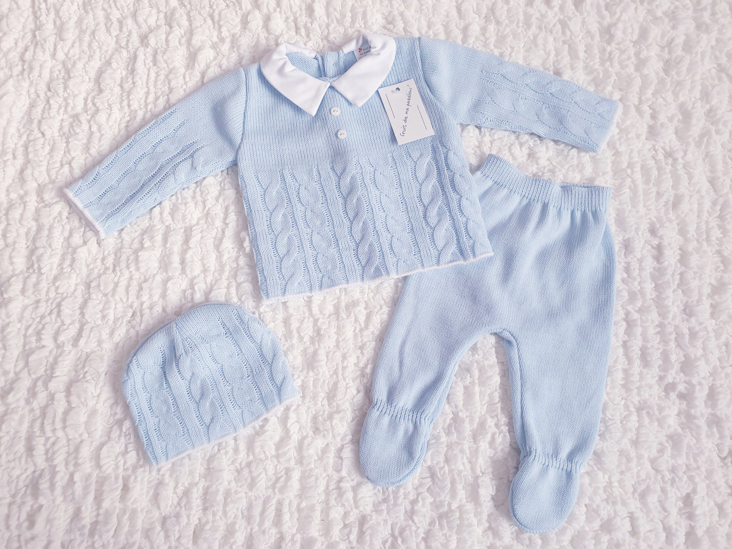 Baby Boys Spanish Baby Blue Knitted 3 Piece Set