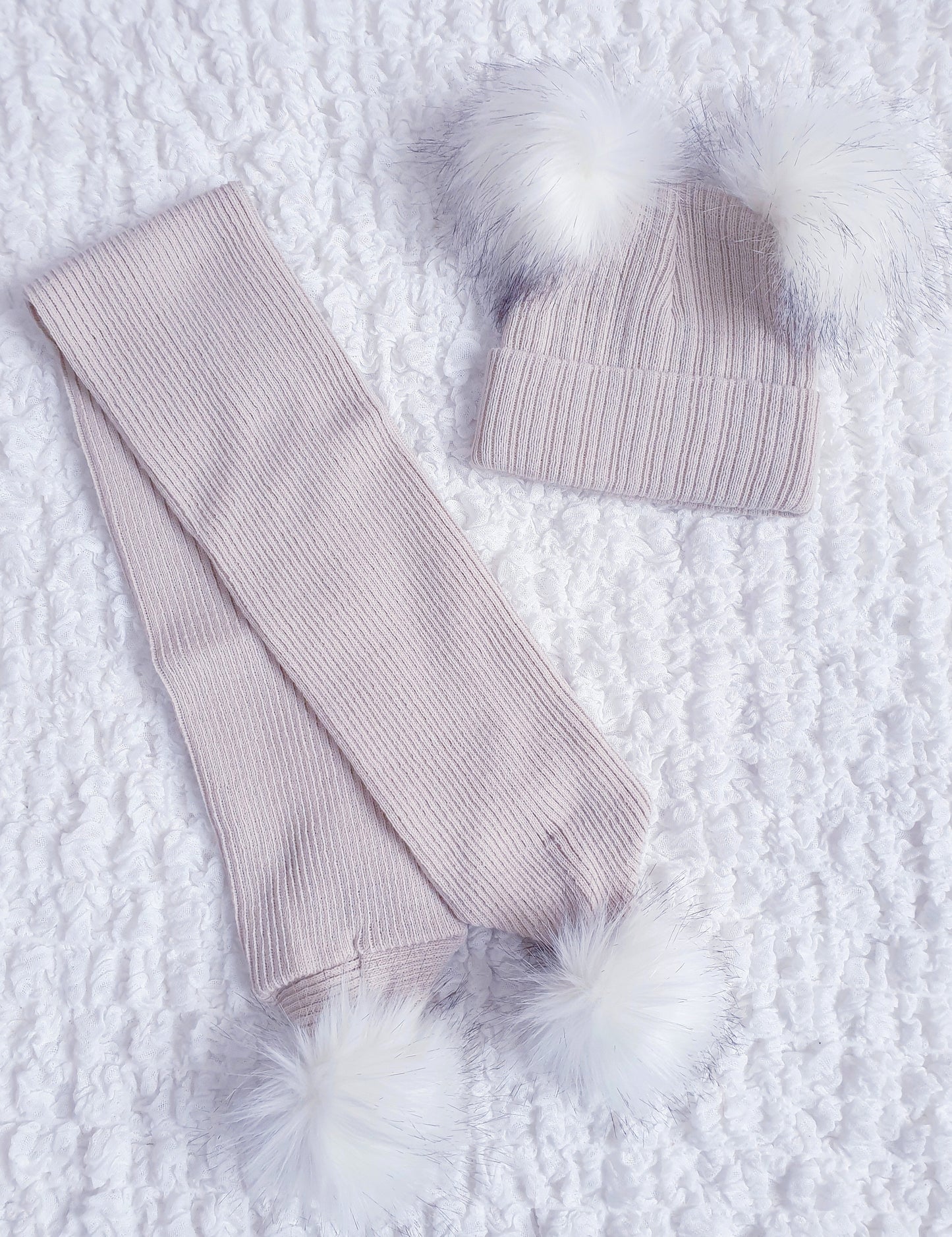 Beige/Caramel Faux Fur Double Pom Hat & Scarf (sold separately)