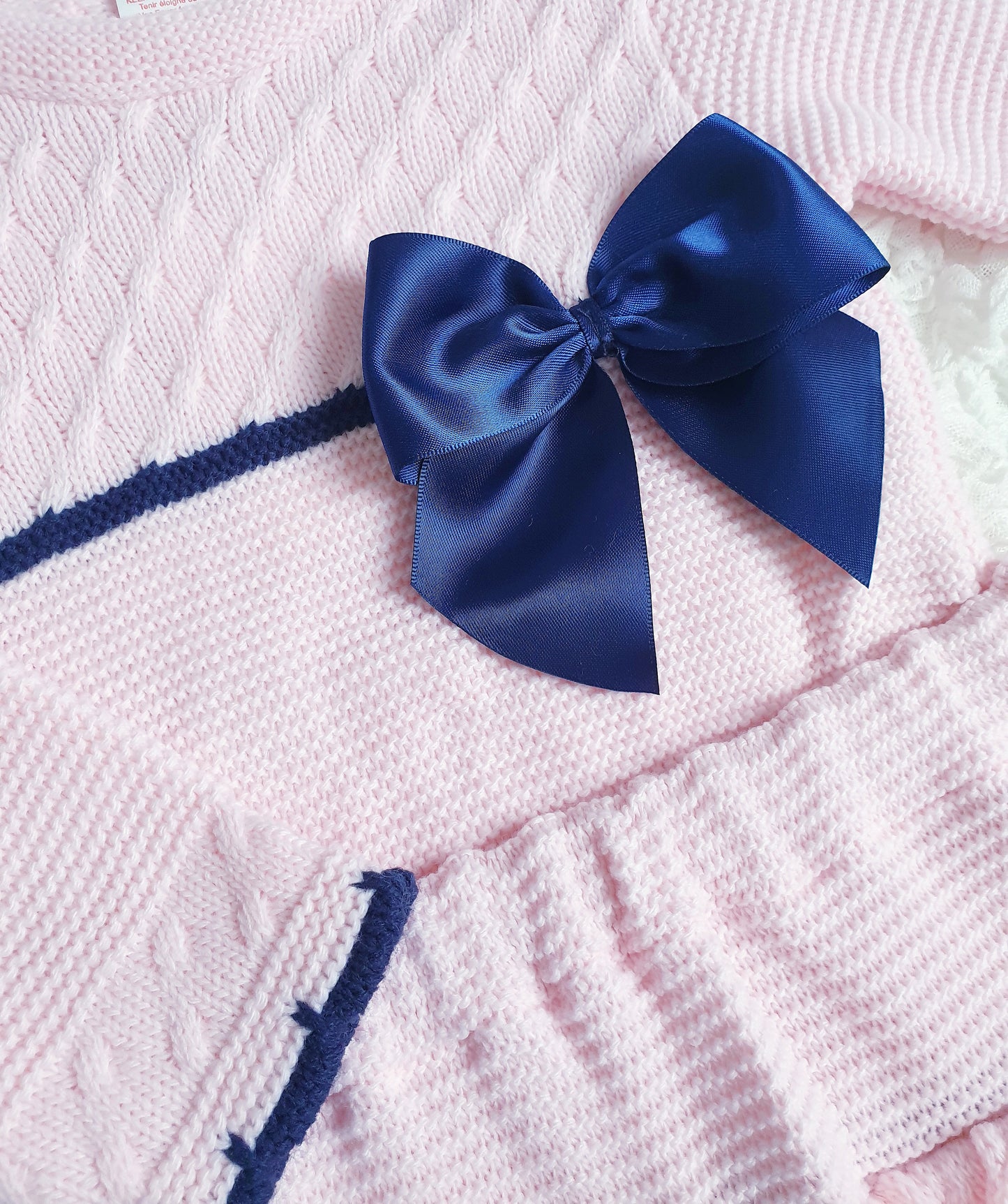 Girls Spanish Pink/Navy Knitted Skirt Set