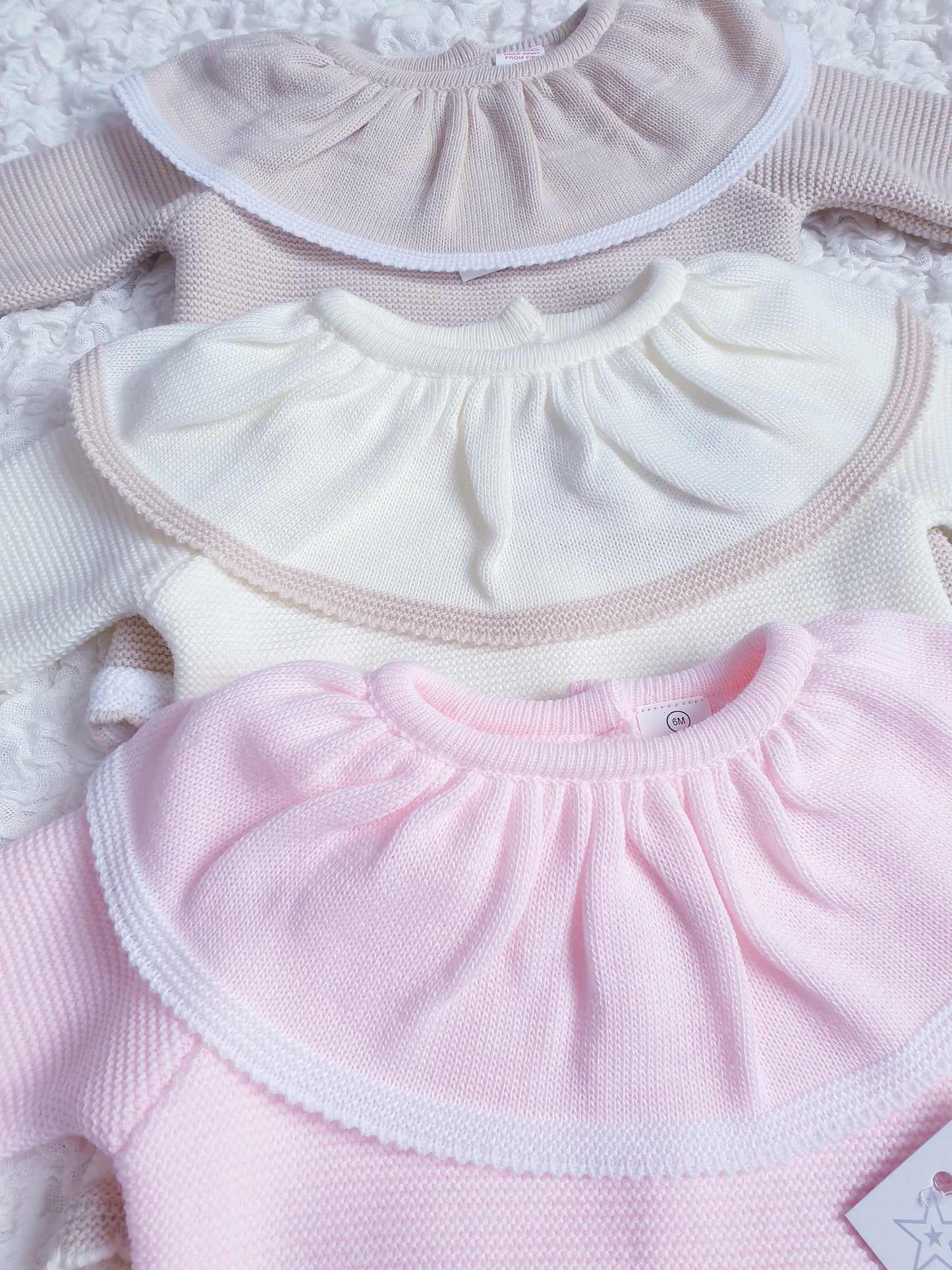 Baby Girls Spanish Knitted Romper Pink/Beige/Cream