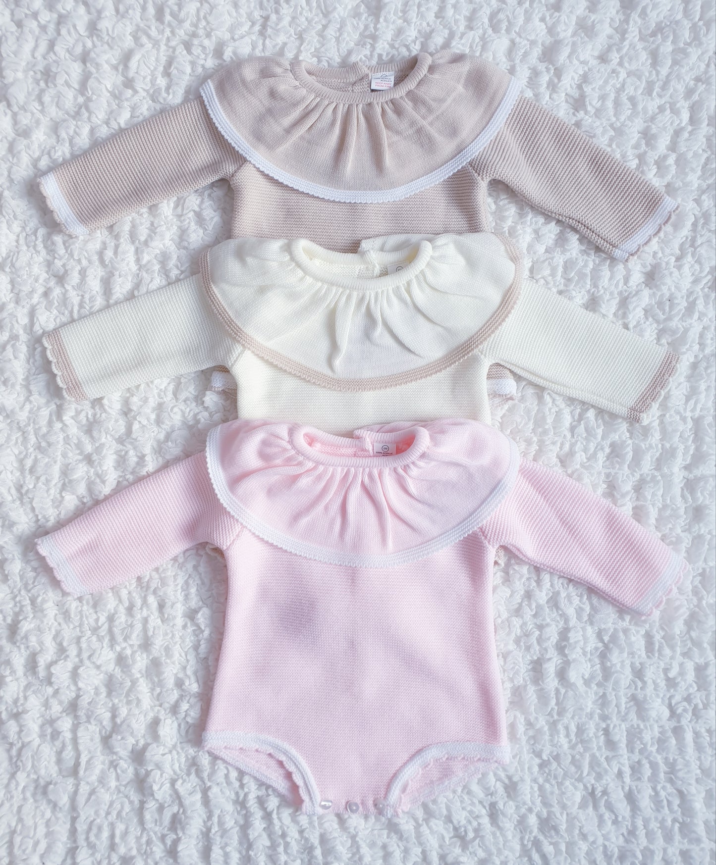 Baby Girls Spanish Knitted Romper Pink/Beige/Cream