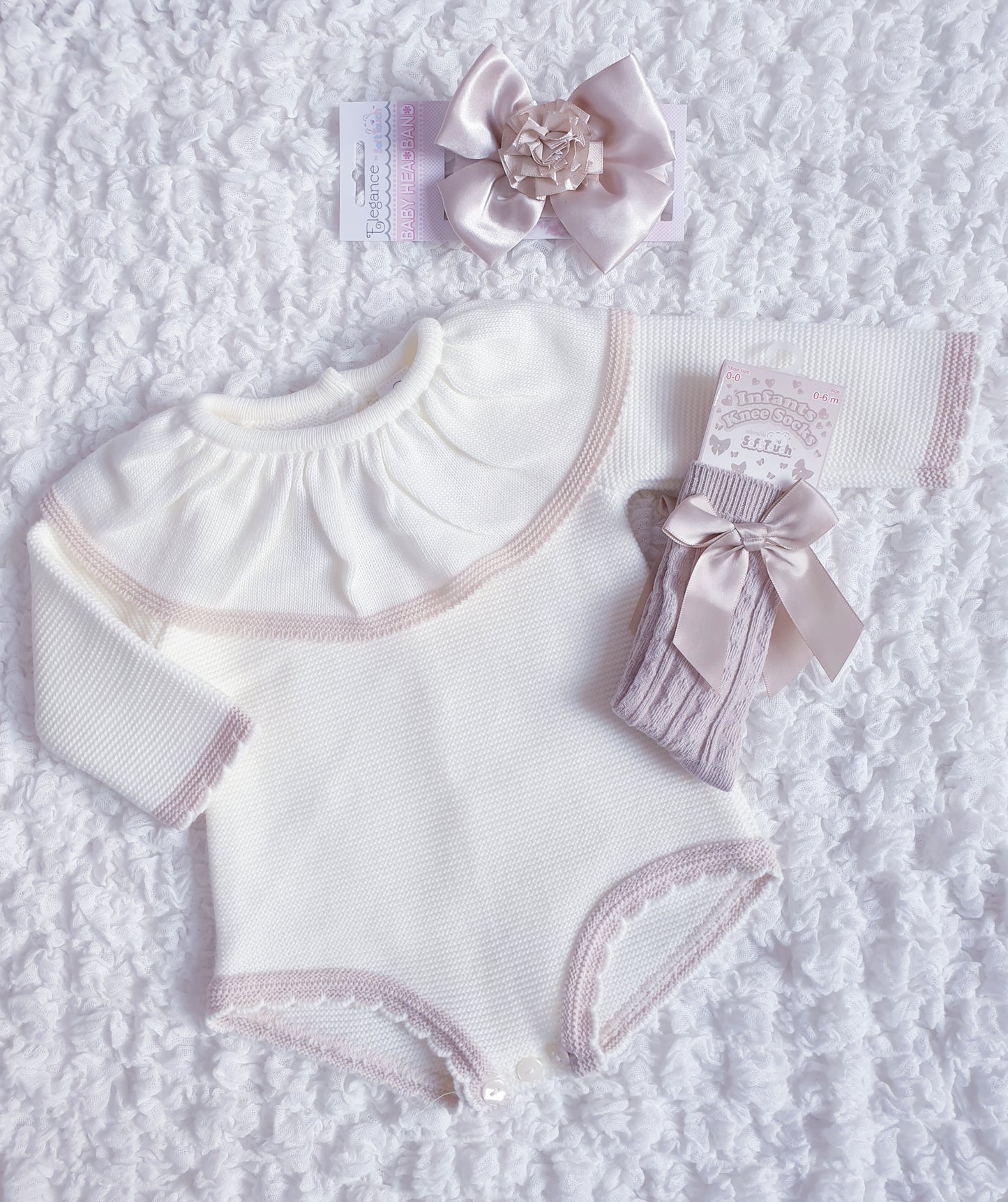 Baby Girls Spanish Knitted Romper Pink/Beige/Cream