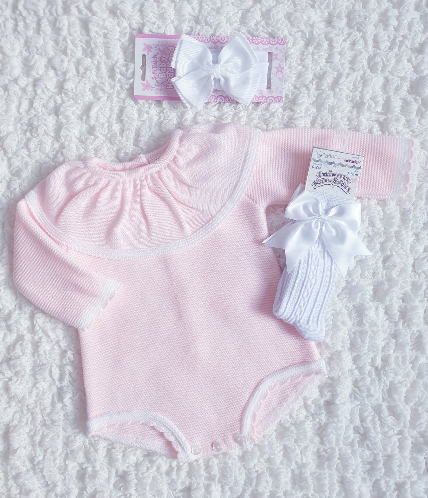 Baby Girls Spanish Knitted Romper Pink/Beige/Cream
