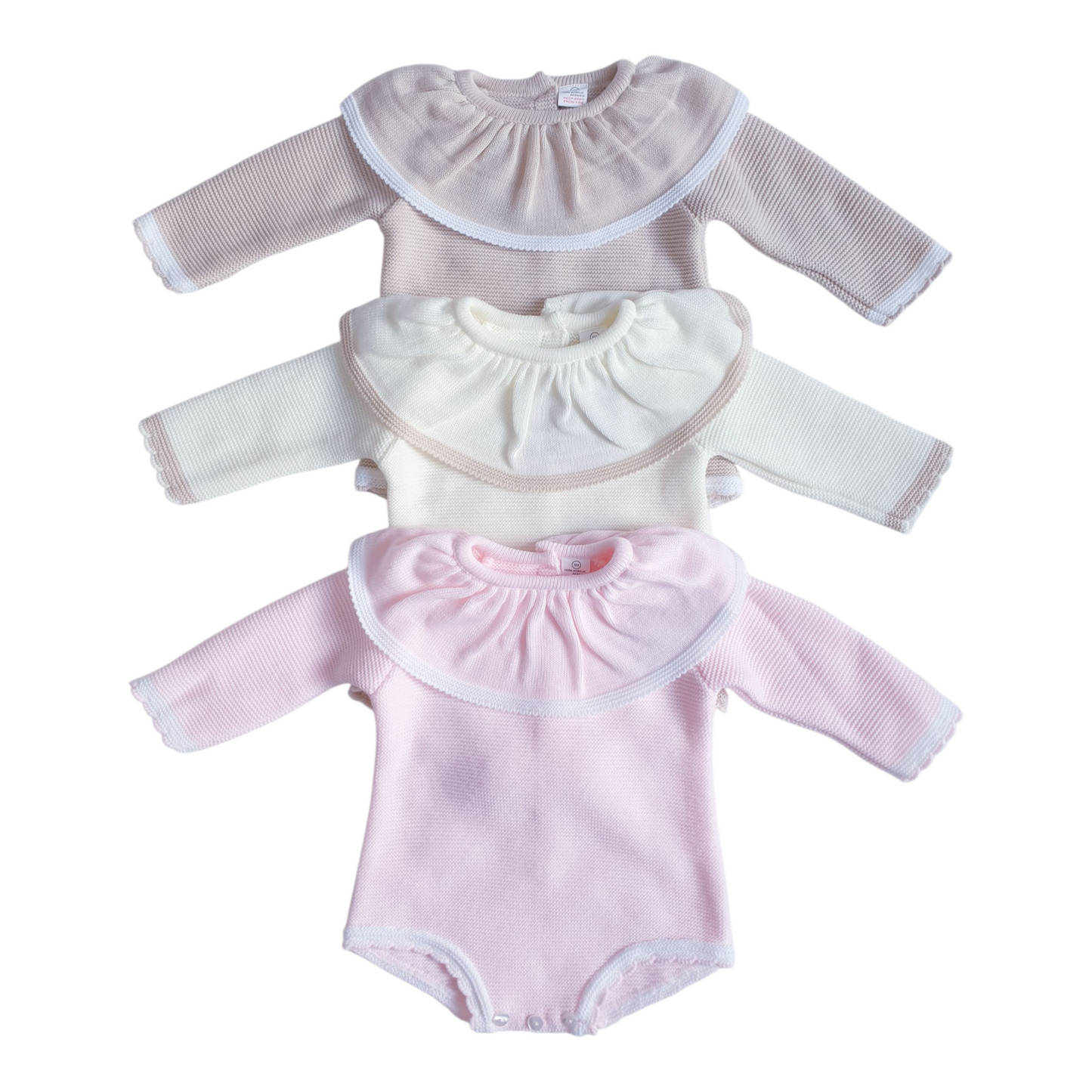 Baby Girls Spanish Knitted Romper Pink/Beige/Cream