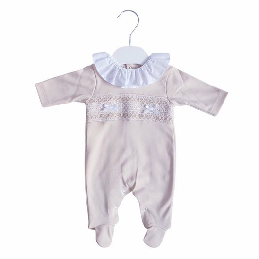 Baby Girls Beige Spanish Smocked Babygrow
