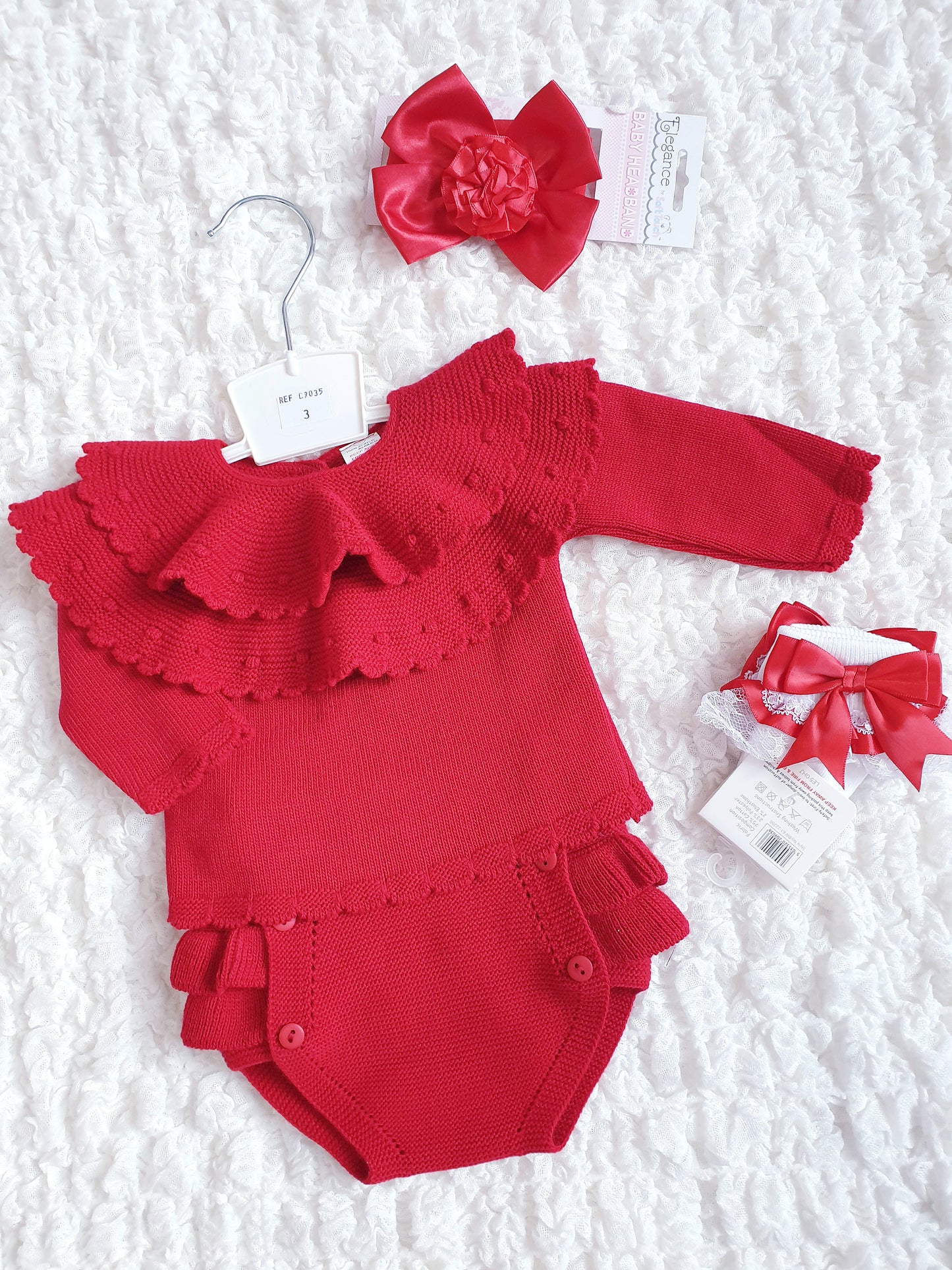 Baby Girls Red Spanish Frilly Collar Knitted Jam Set
