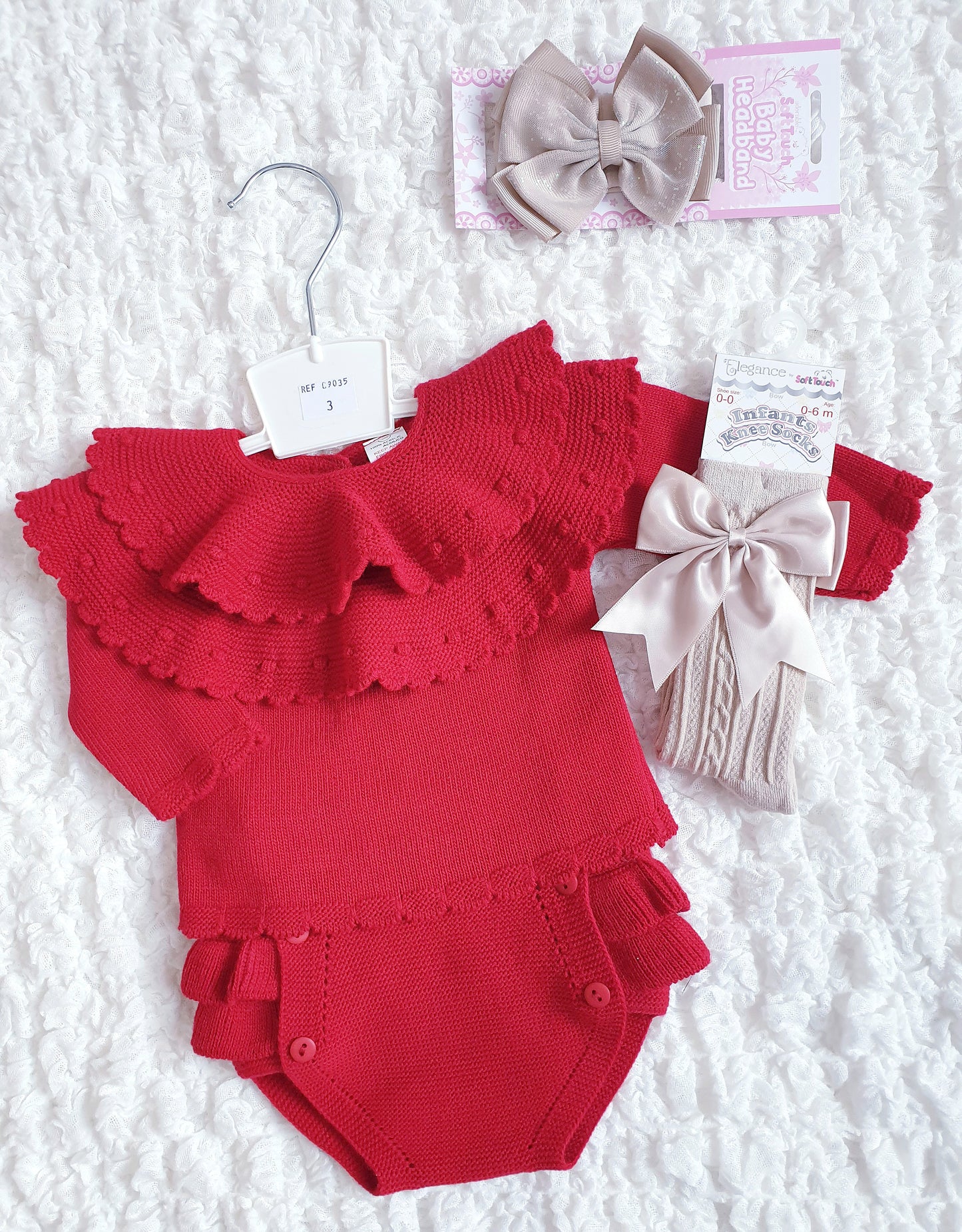 Baby Girls Red Spanish Frilly Collar Knitted Jam Set