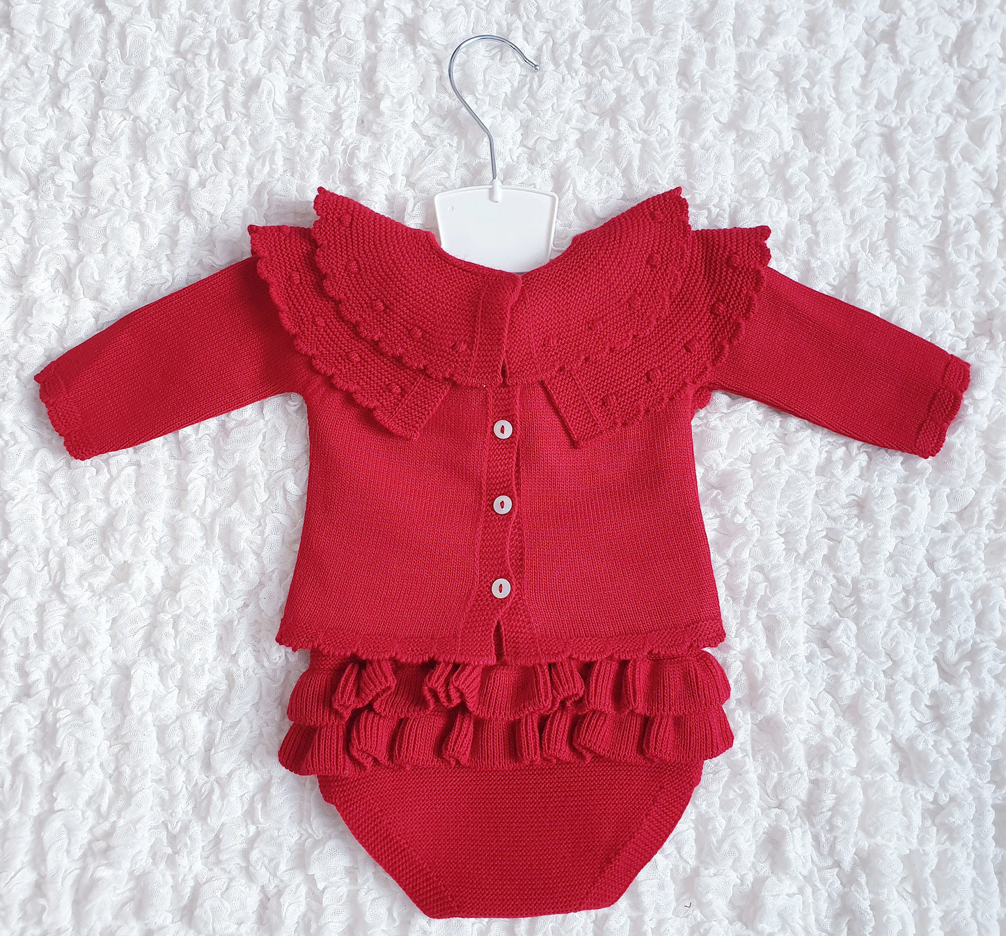 Baby Girls Red Spanish Frilly Collar Knitted Jam Set